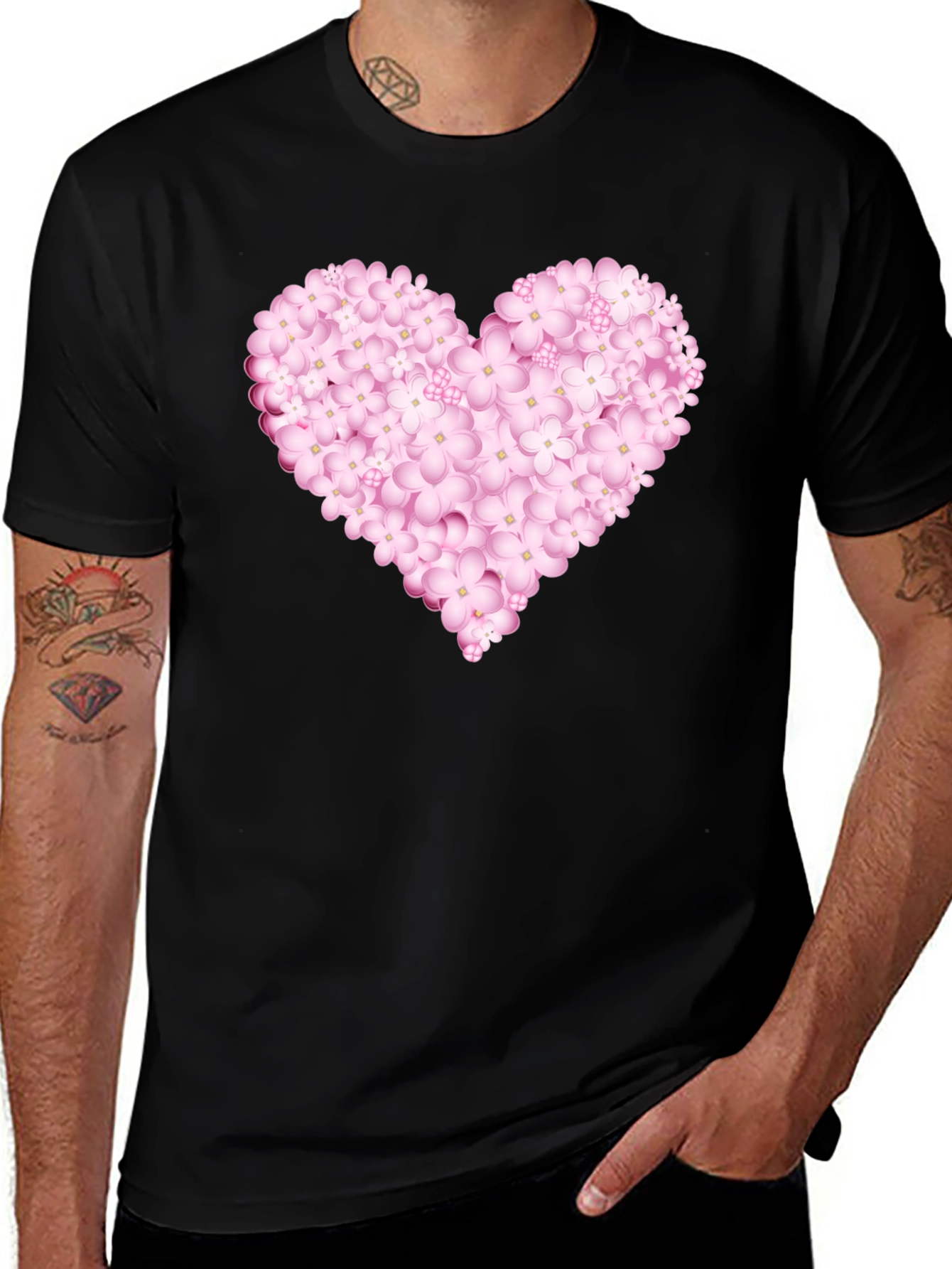 Variant 15 of Floral Heart Graphic Black Tee