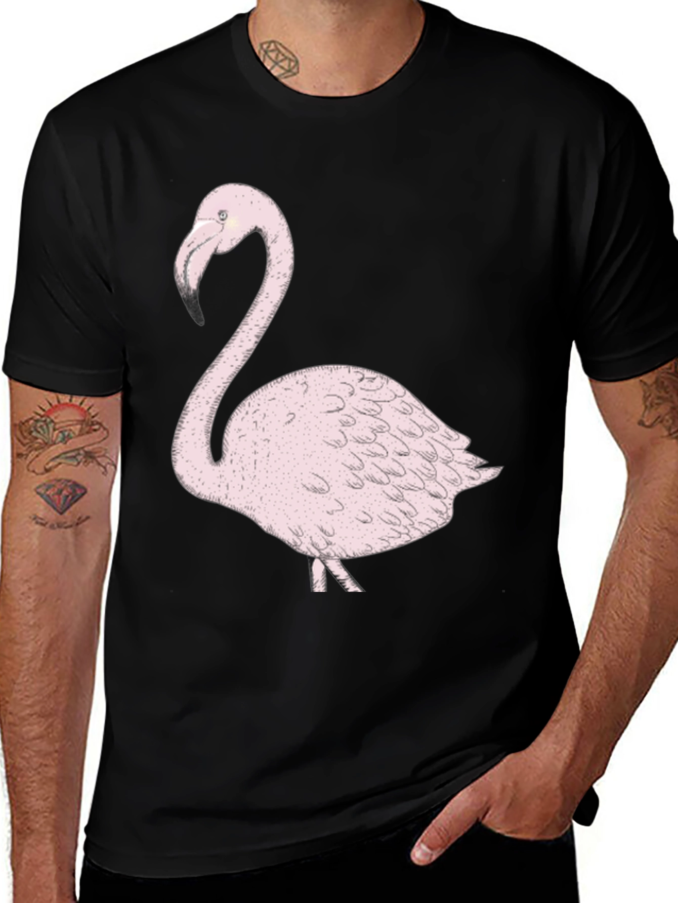 Variant 15 of Flamingo Graphic Tee - Trendy Black T-Shirt