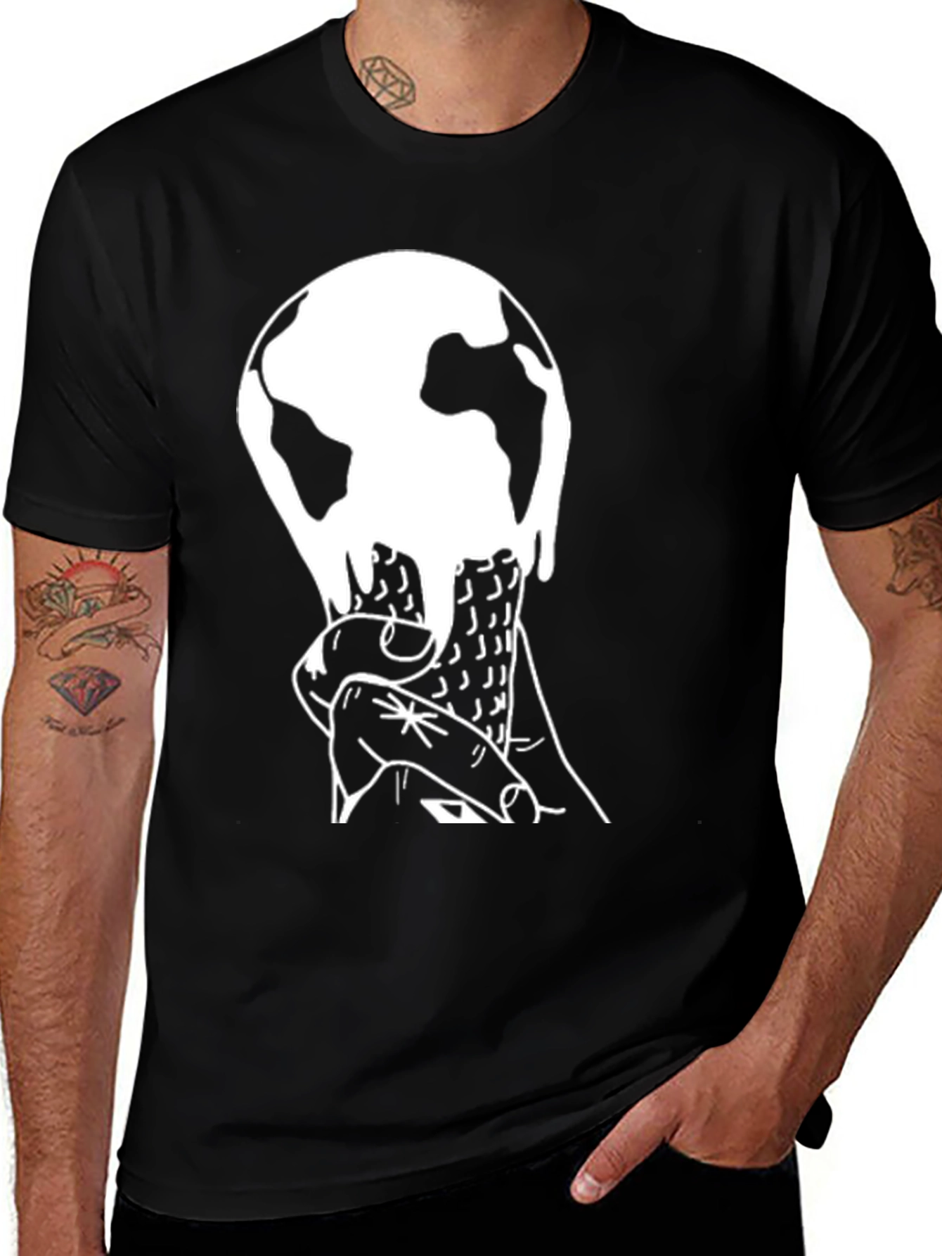 Variant 26 of Melting Earth Graphic Tee - Black Cotton Blend T-Shirt