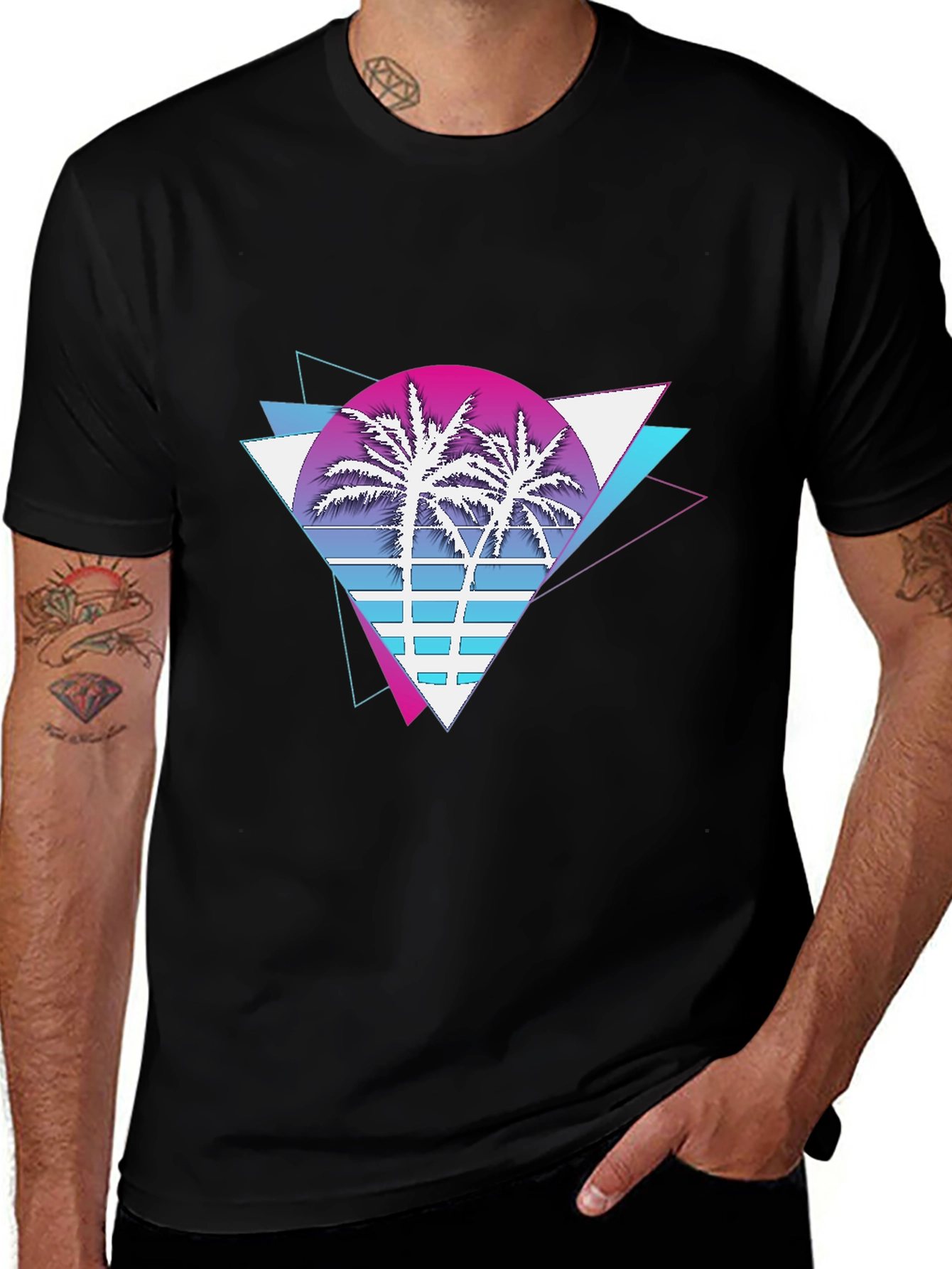 Variant 22 of Retro Sunset Palm Tree Graphic Tee - Vaporwave T-Shirt