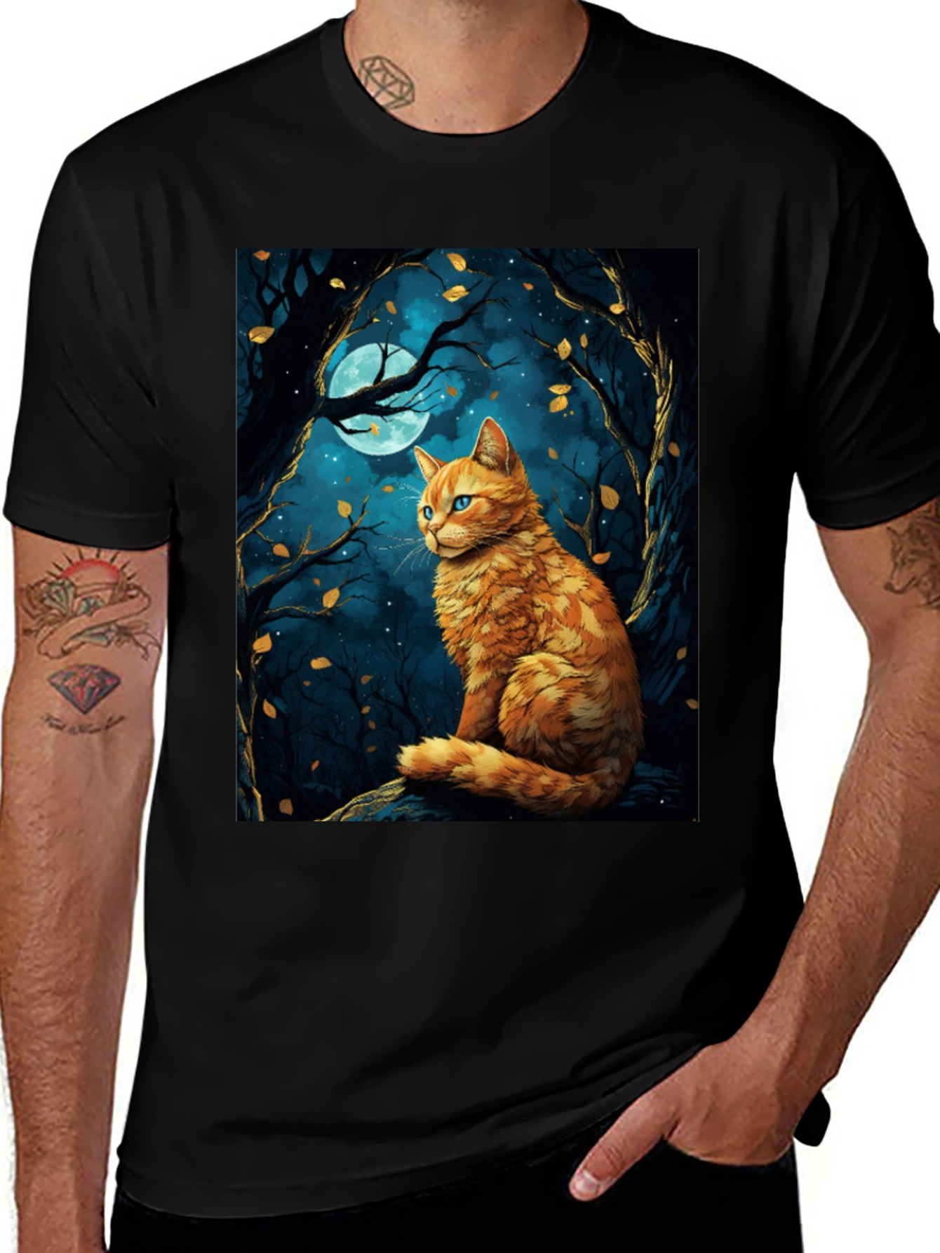 Variant 5 of Cat Moonlit Forest Graphic Tee