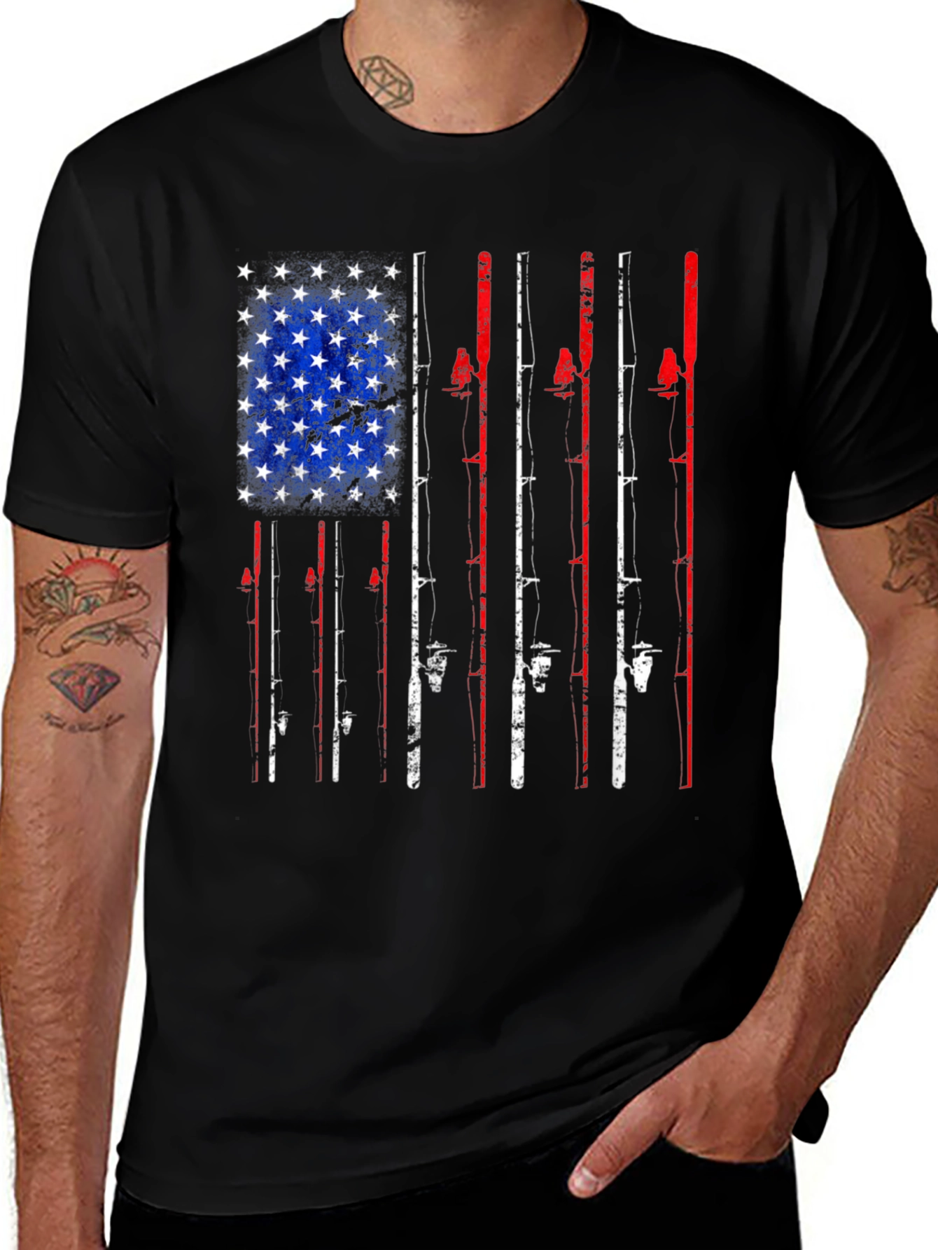 Variant 22 of American Flag Fishing Rods Graphic T-Shirt
