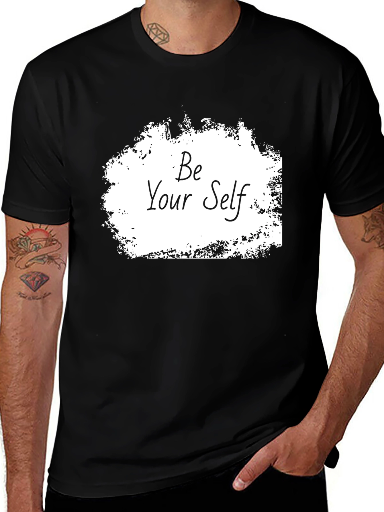 Be Yourself Graphic Tee - Black Cotton Casual T-Shirt