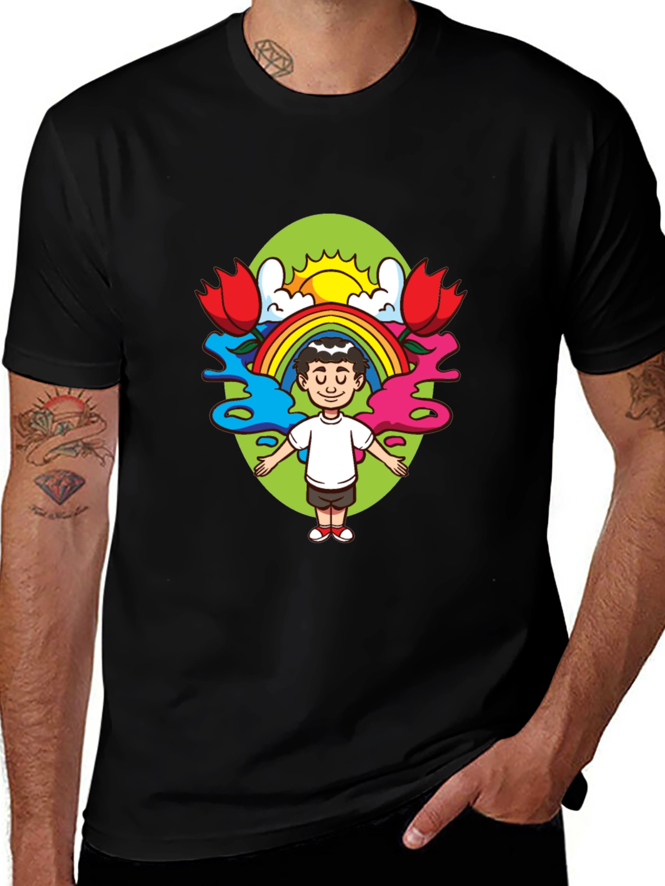Variant 20 of Rainbow Child Graphic Tee - Black Cotton T-Shirt