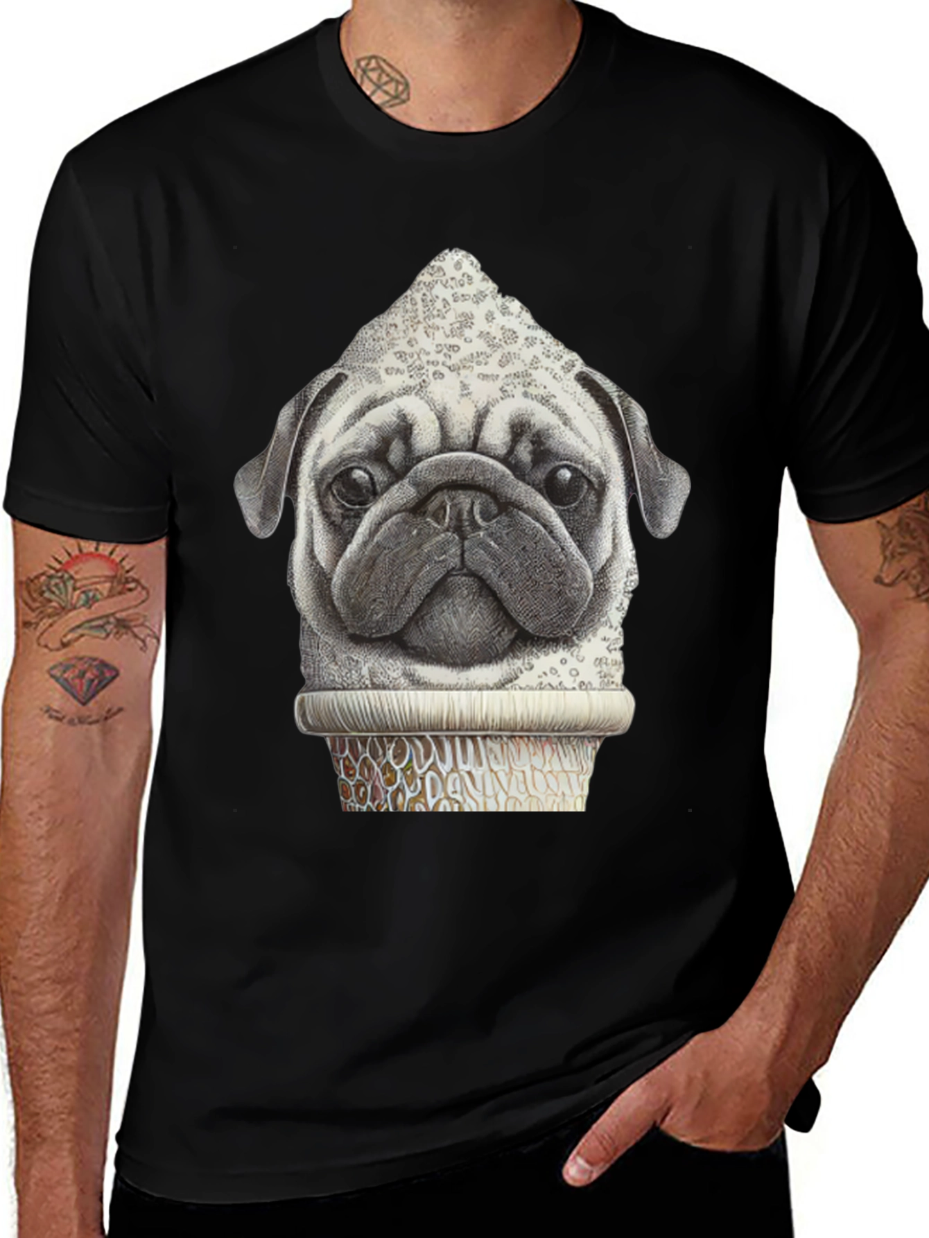 Variant 29 of Pug Ice Cream Cone Graphic Tee - Funny Dog T-Shirt