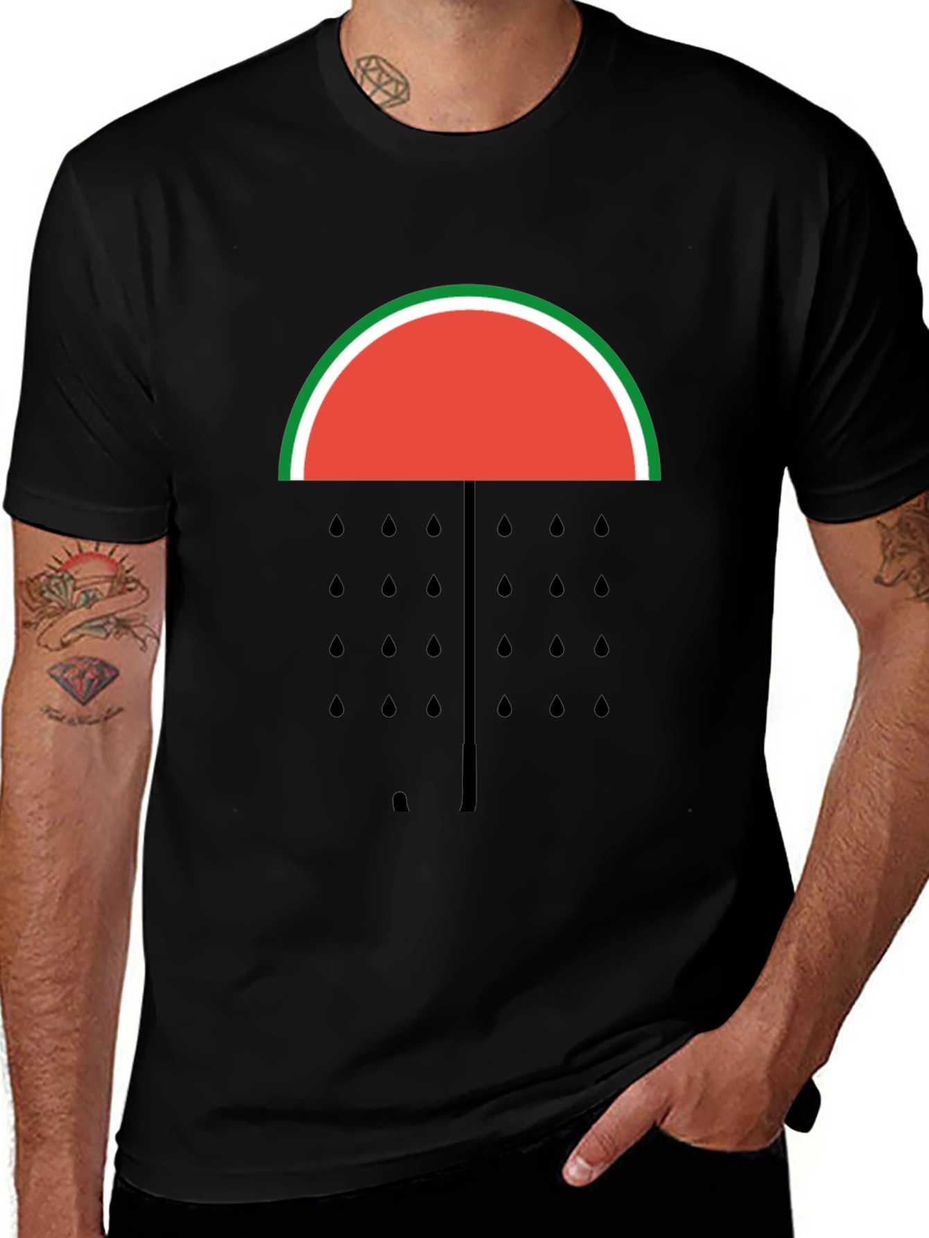 Black Watermelon Umbrella T-Shirt - Fruit Graphic Tee main image