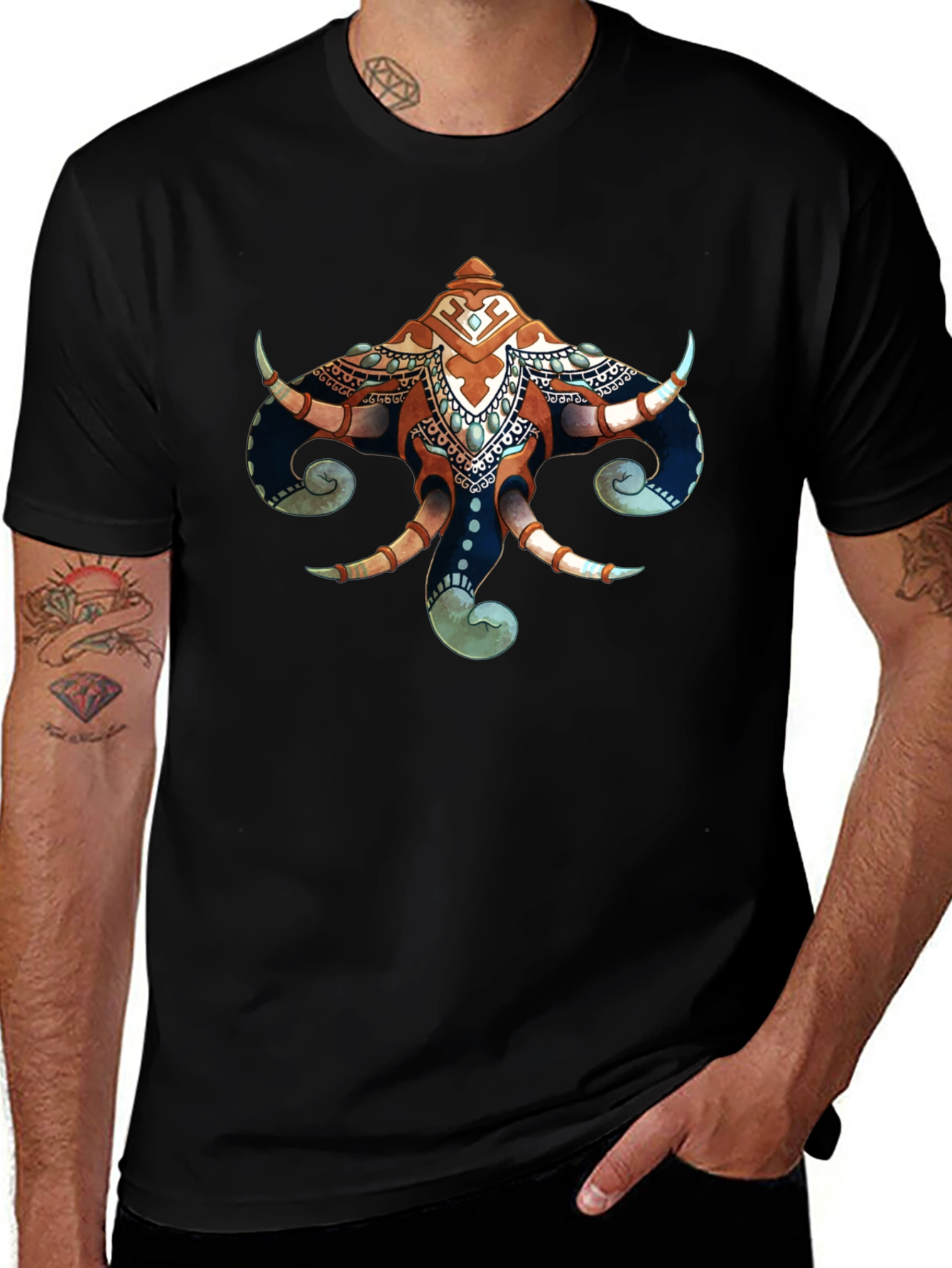 Variant 22 of Elephant Head Graphic Print Black T-Shirt