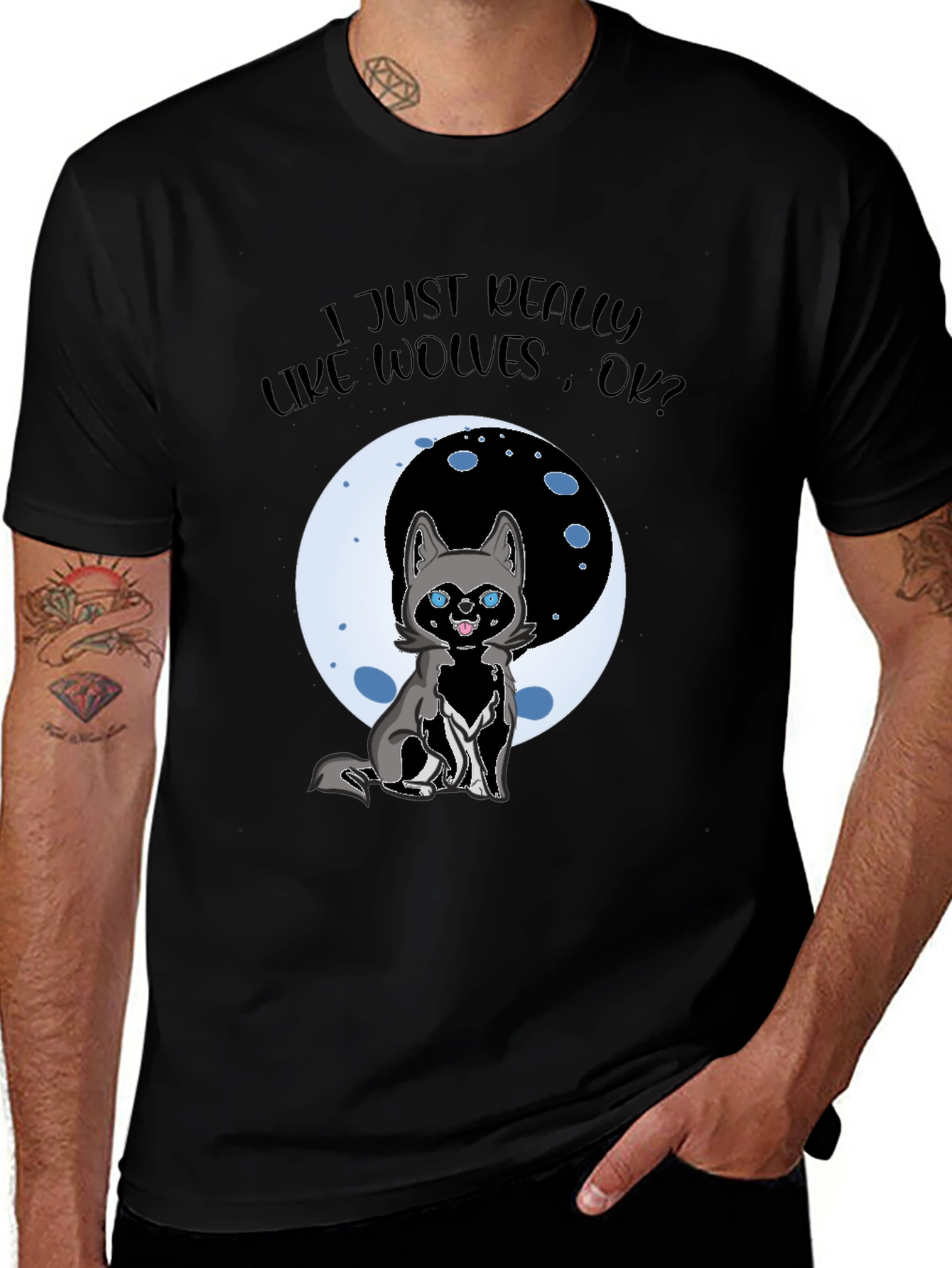 Variant 27 of Wolf Lover Graphic T-Shirt - Cute Cartoon Wolf Design