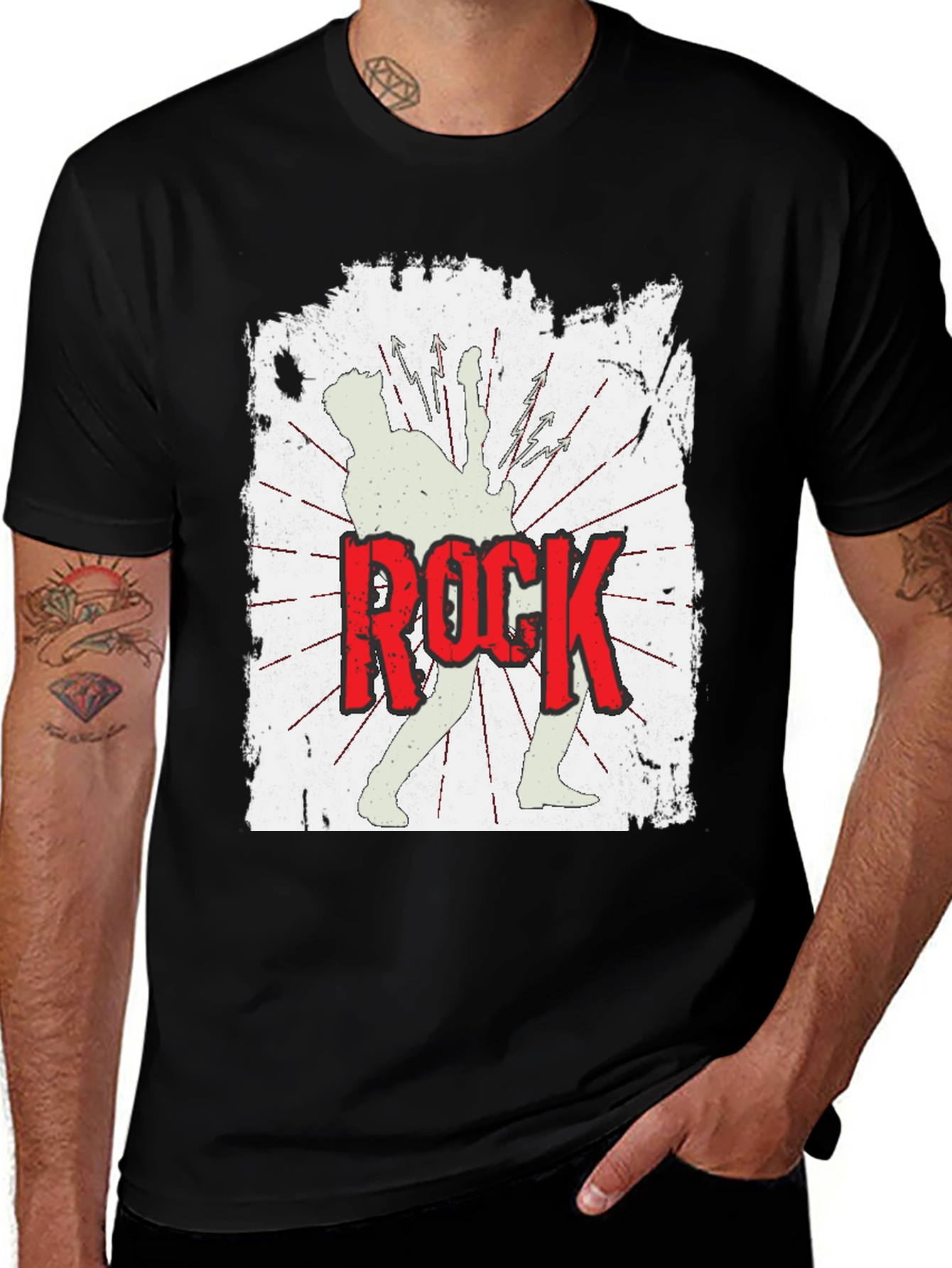 Variant 16 of Rock Music Graphic Tee - Black Cotton Blend Shirt