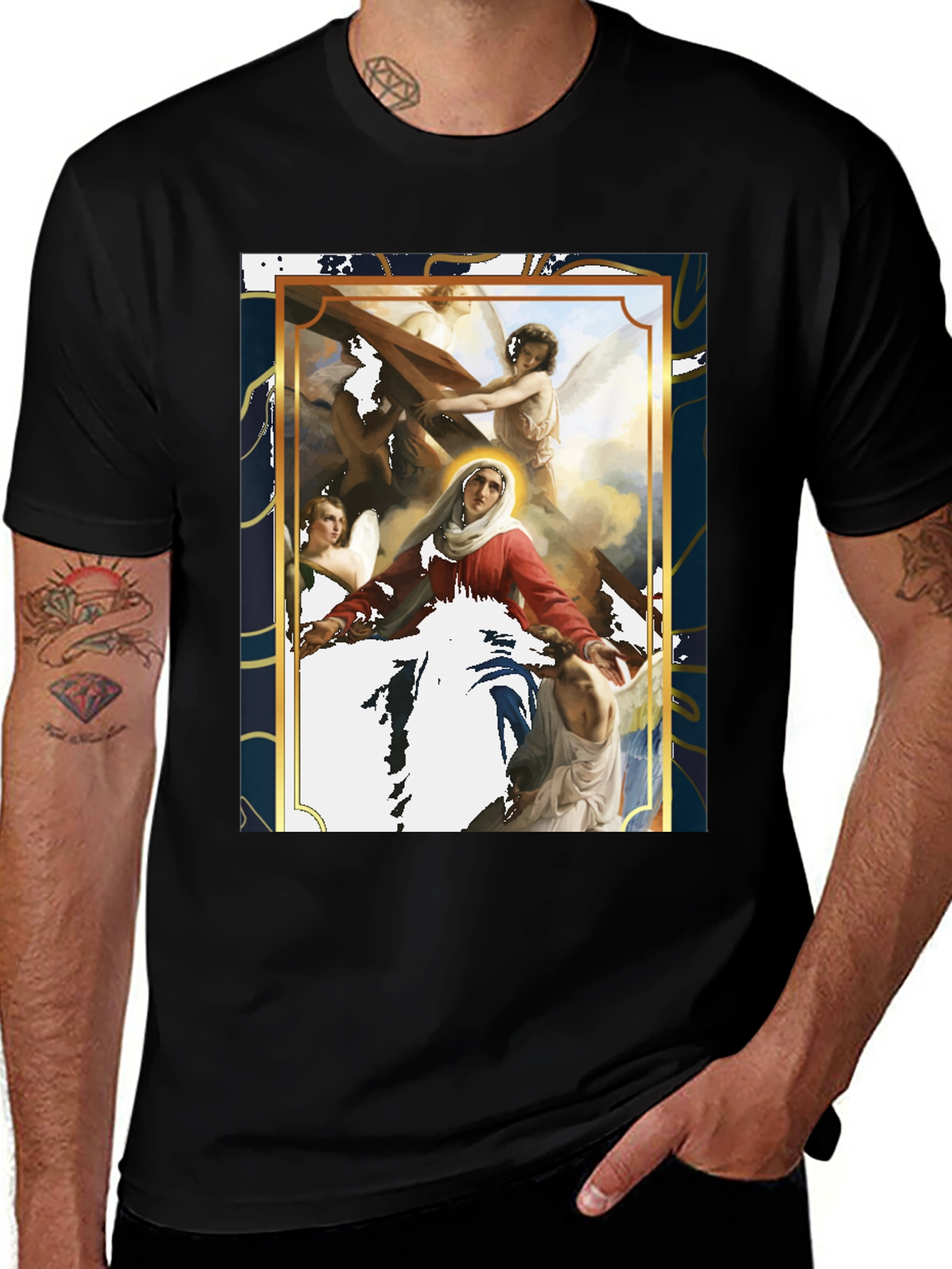 Variant 9 of Religious Art Graphic Tee - Black Cotton Blend