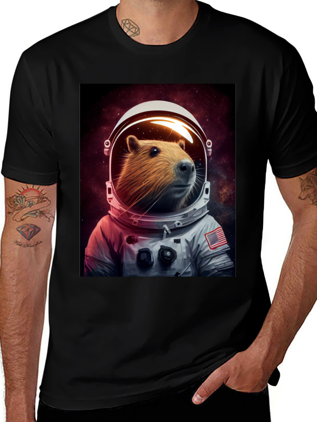 Variant 30 of Capybara Astronaut T-Shirt - Space Rodent Tee