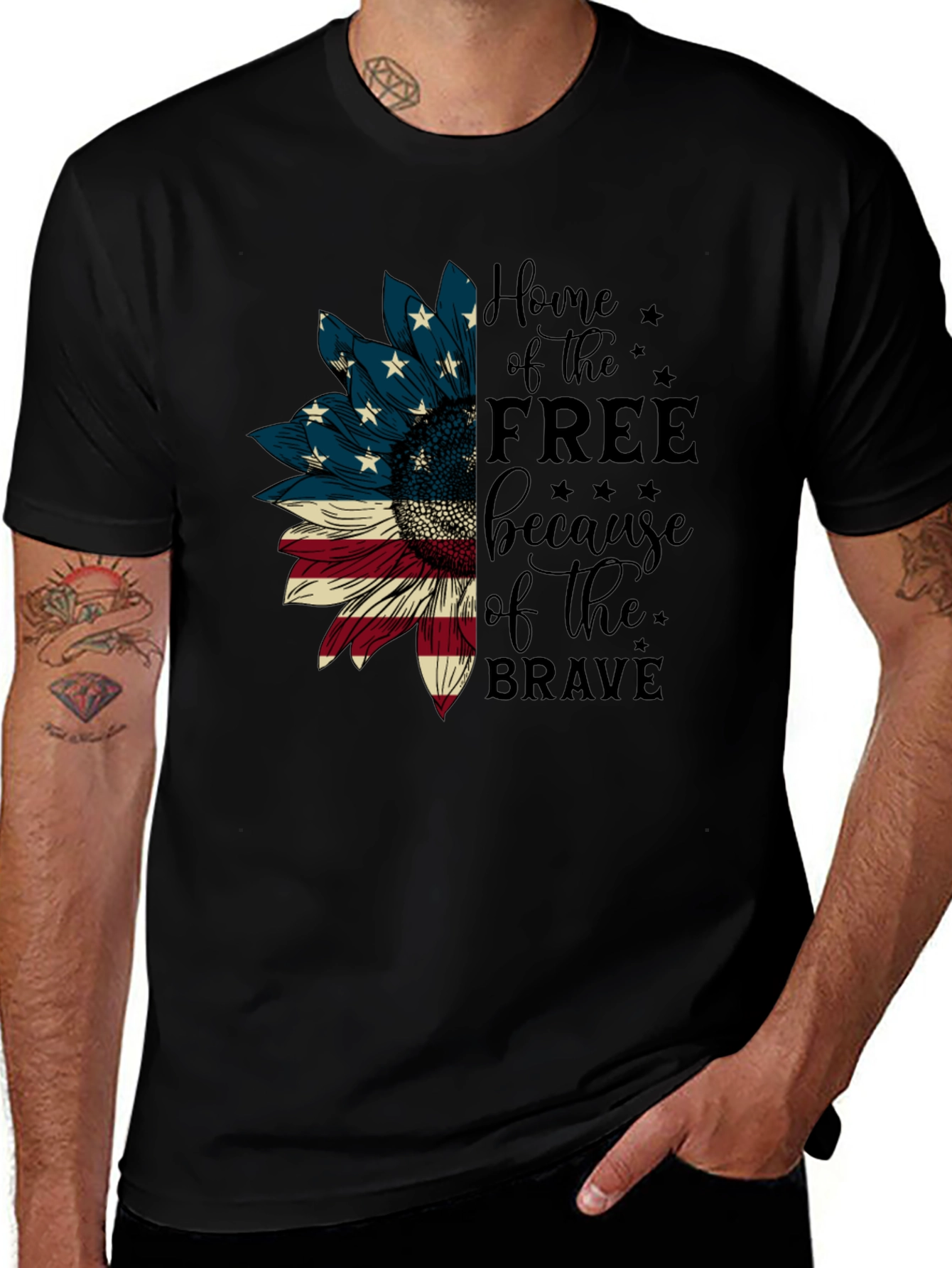 Patriotic Sunflower Graphic Tee - Home of the Free T-Shirt