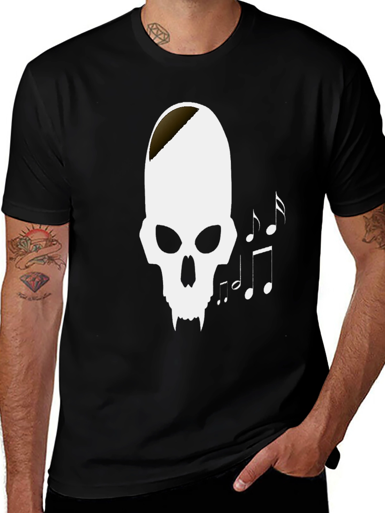 Skull & Music Note Graphic Tee - Black