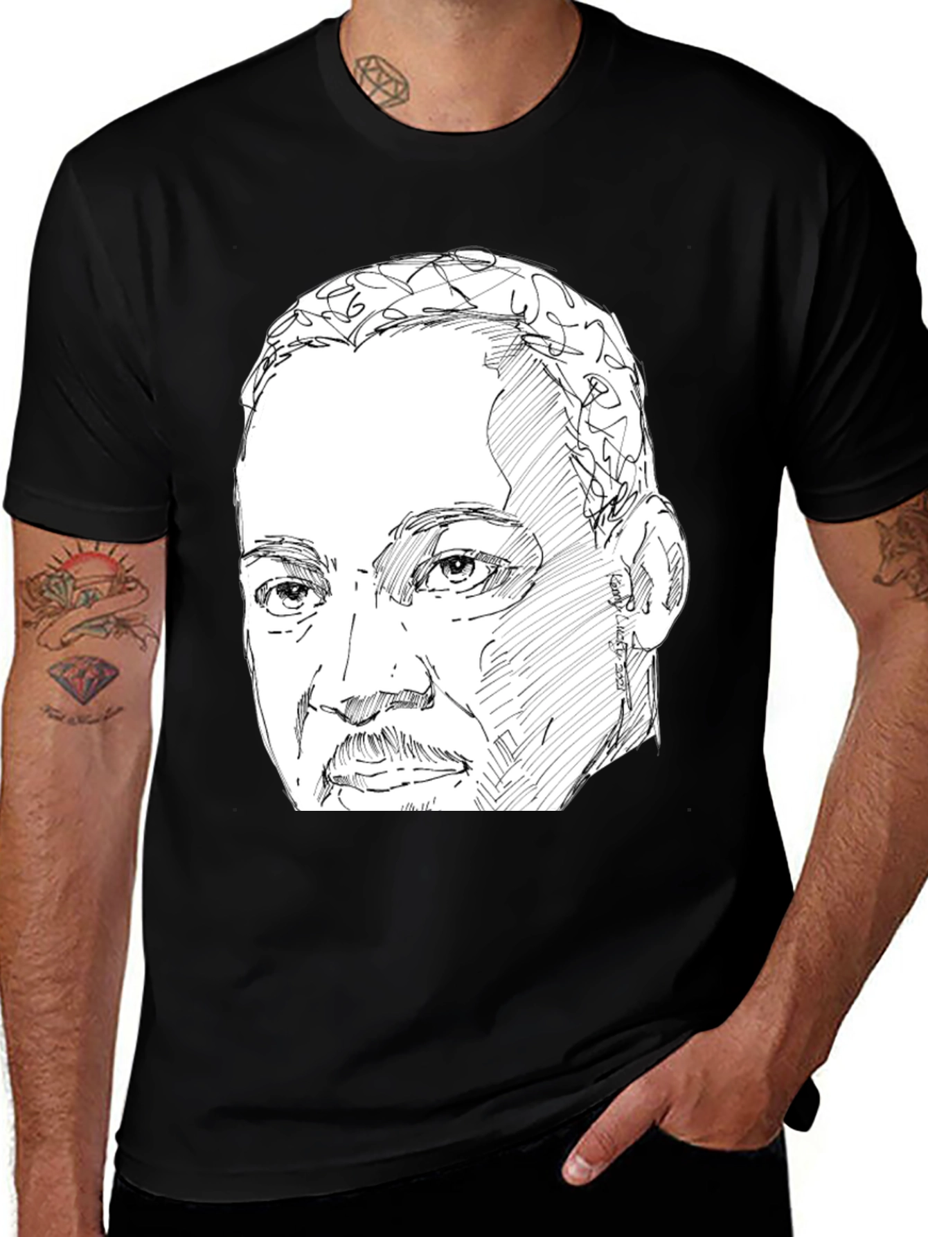 Black Sketch Portrait Graphic Tee main image
