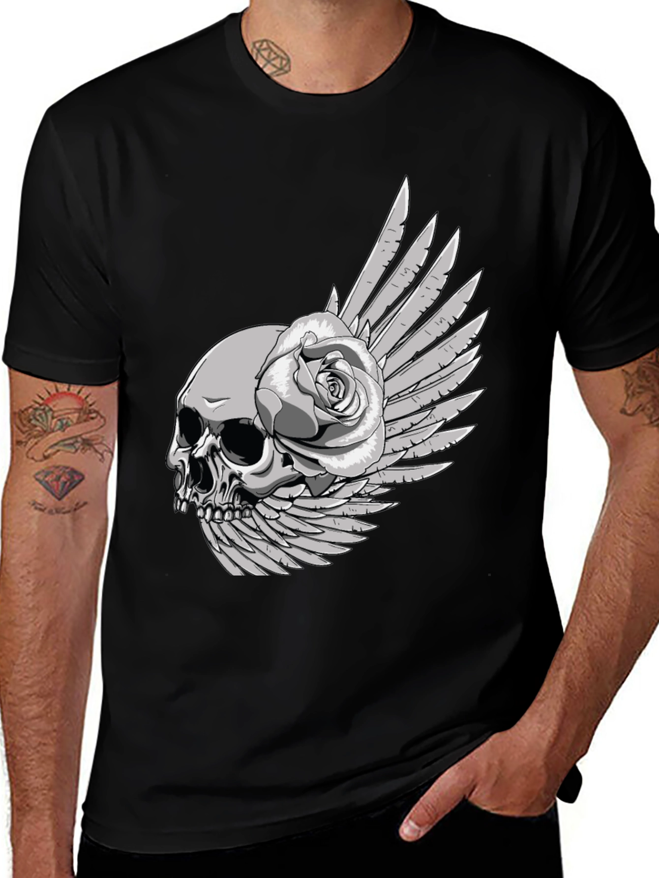 Skull & Rose Graphic Tee - Dark