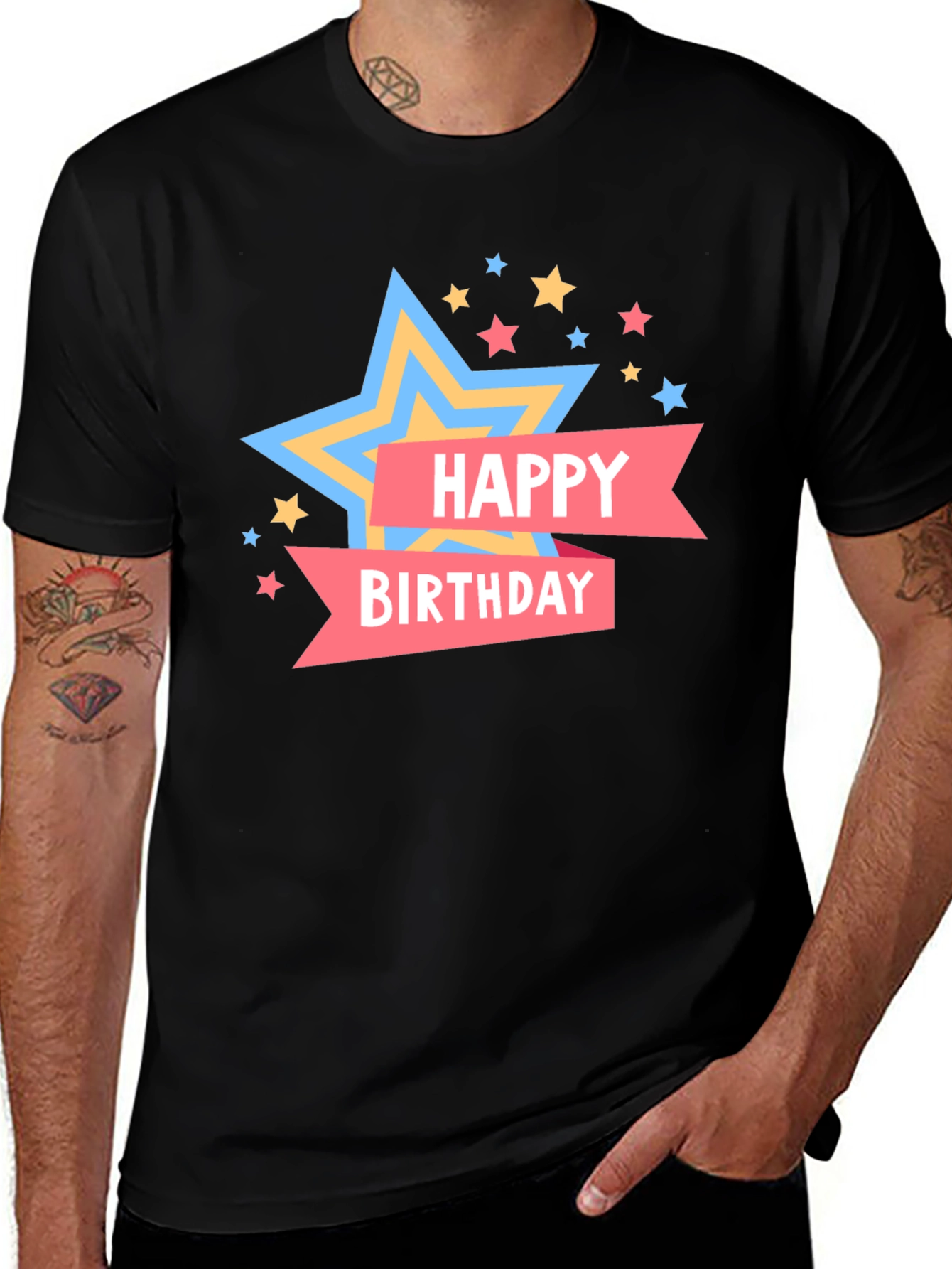 Variant 11 of Happy Birthday Star T-Shirt - Black