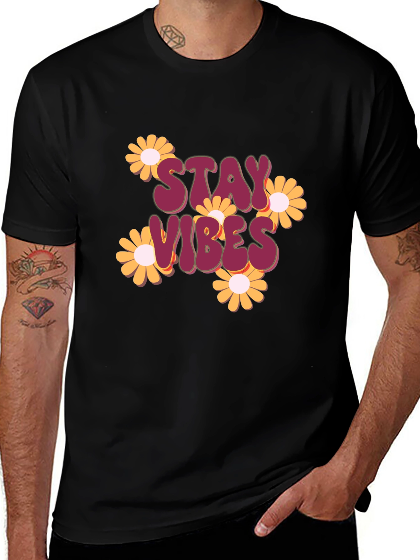 Stay Vibes Graphic Tee - Retro Flower Power Shirt