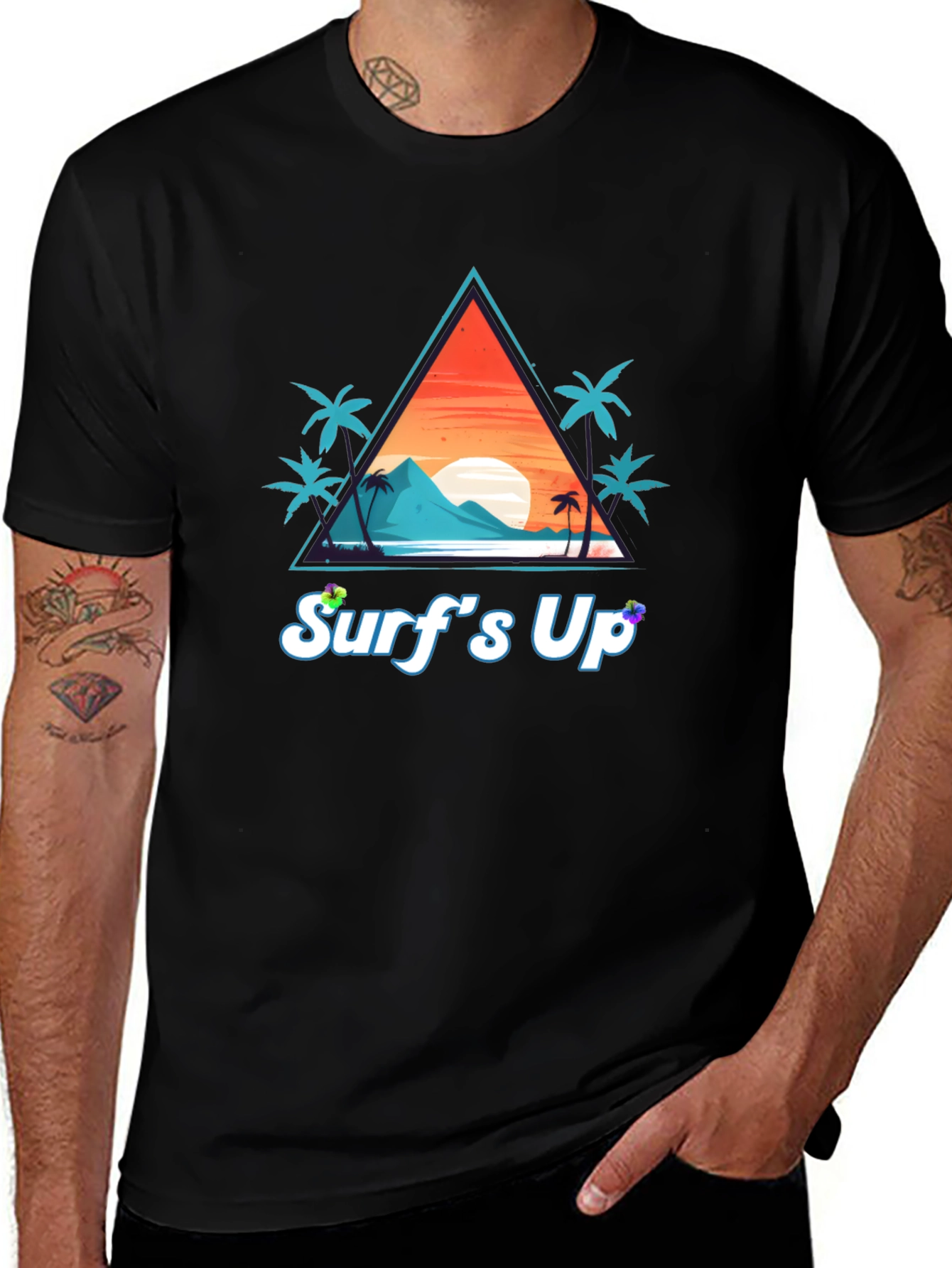 Surf's Up Black Cotton T-Shirt