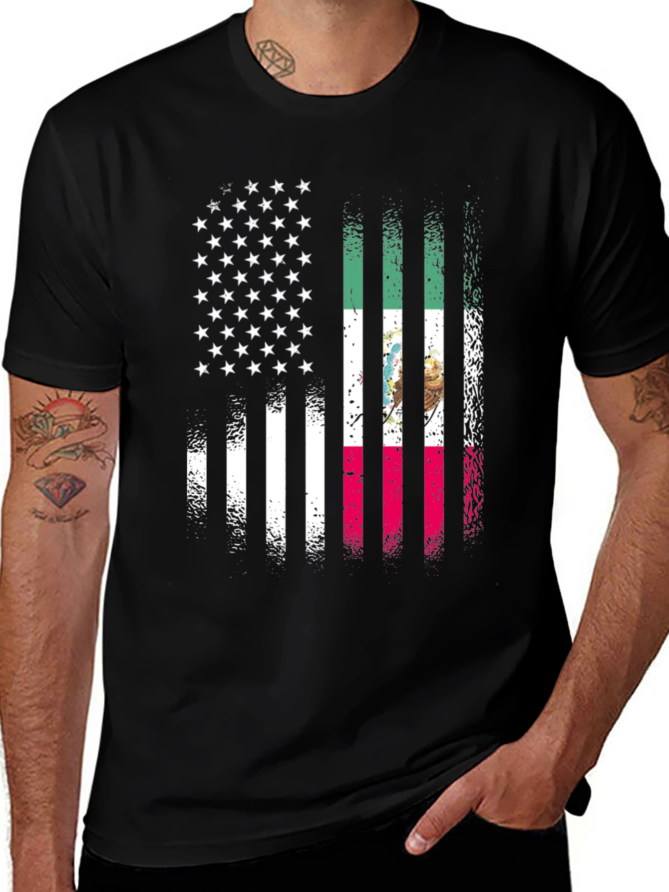 Distressed USA Mexico Flag Graphic Tee