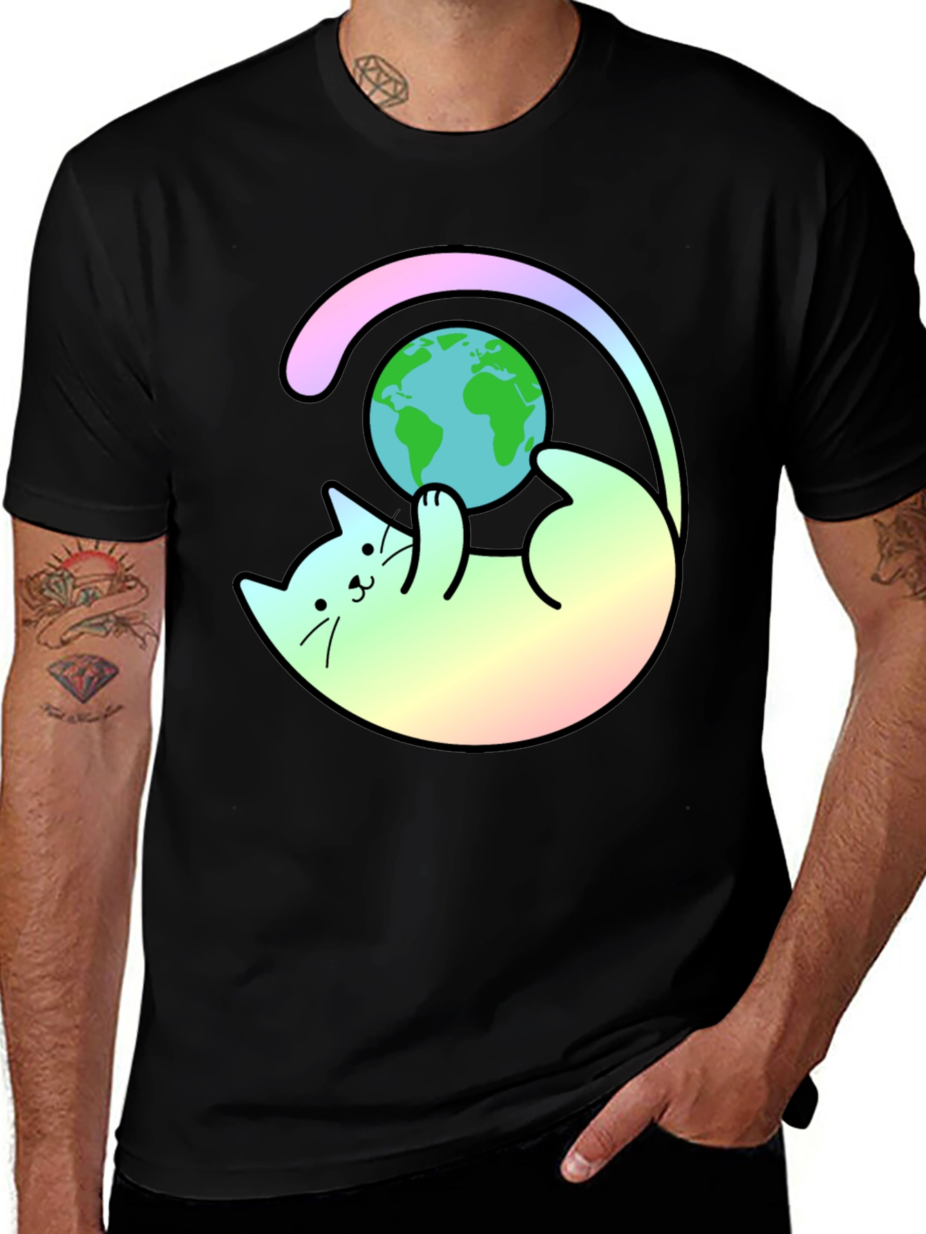 Variant 22 of Cute Cat Playing with Earth T-Shirt