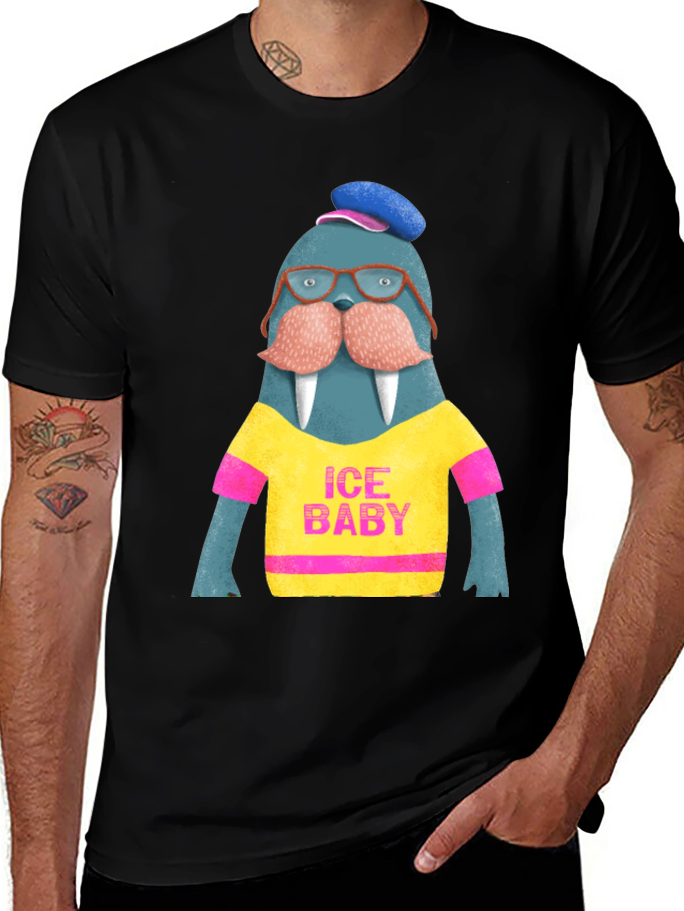 Variant 30 of Ice Baby Walrus Graphic Tee - Men's Black T-Shirt