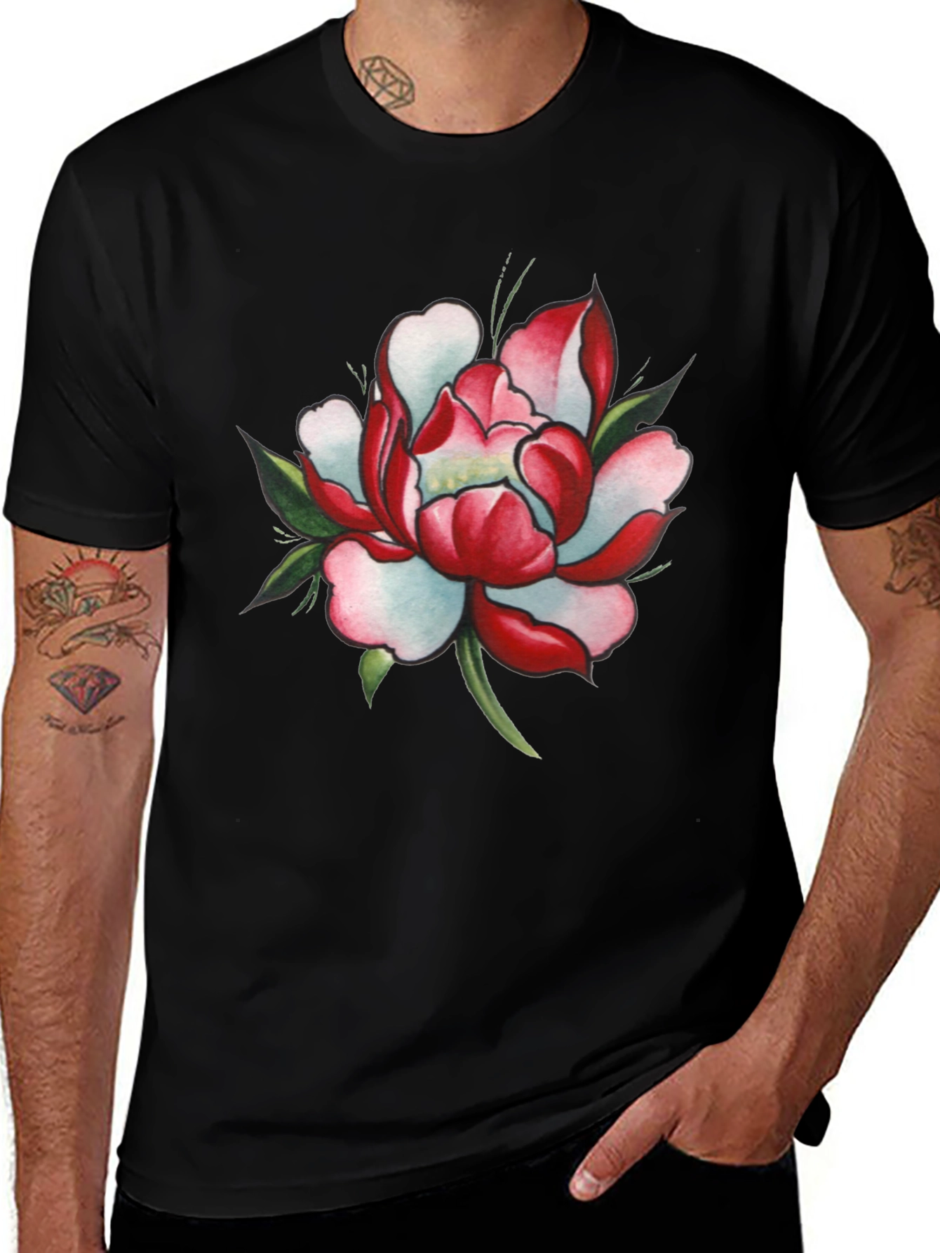Variant 29 of Black T-Shirt with Floral Design