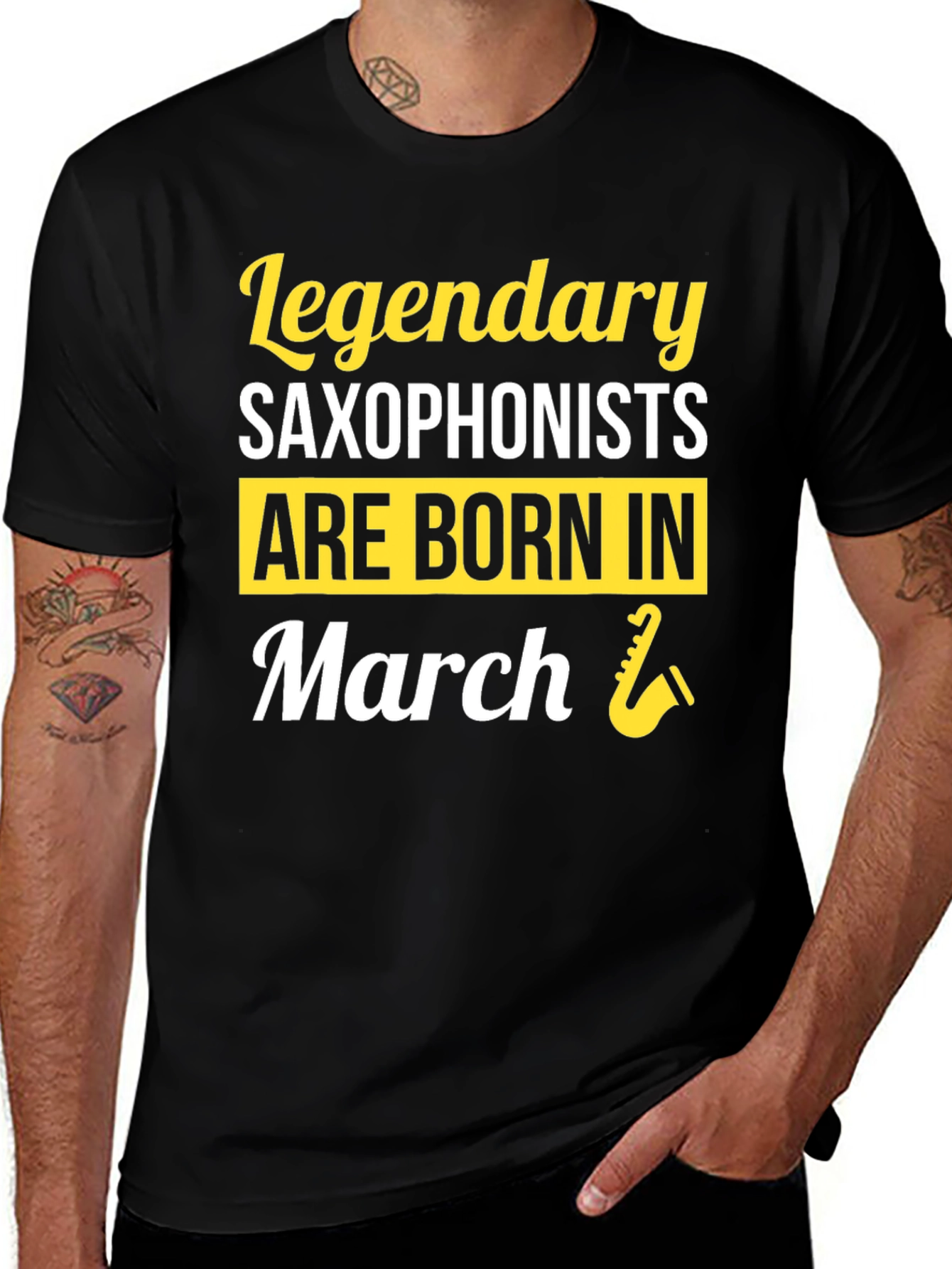 Black Legendary Saxophonists Born in March T-Shirt main image