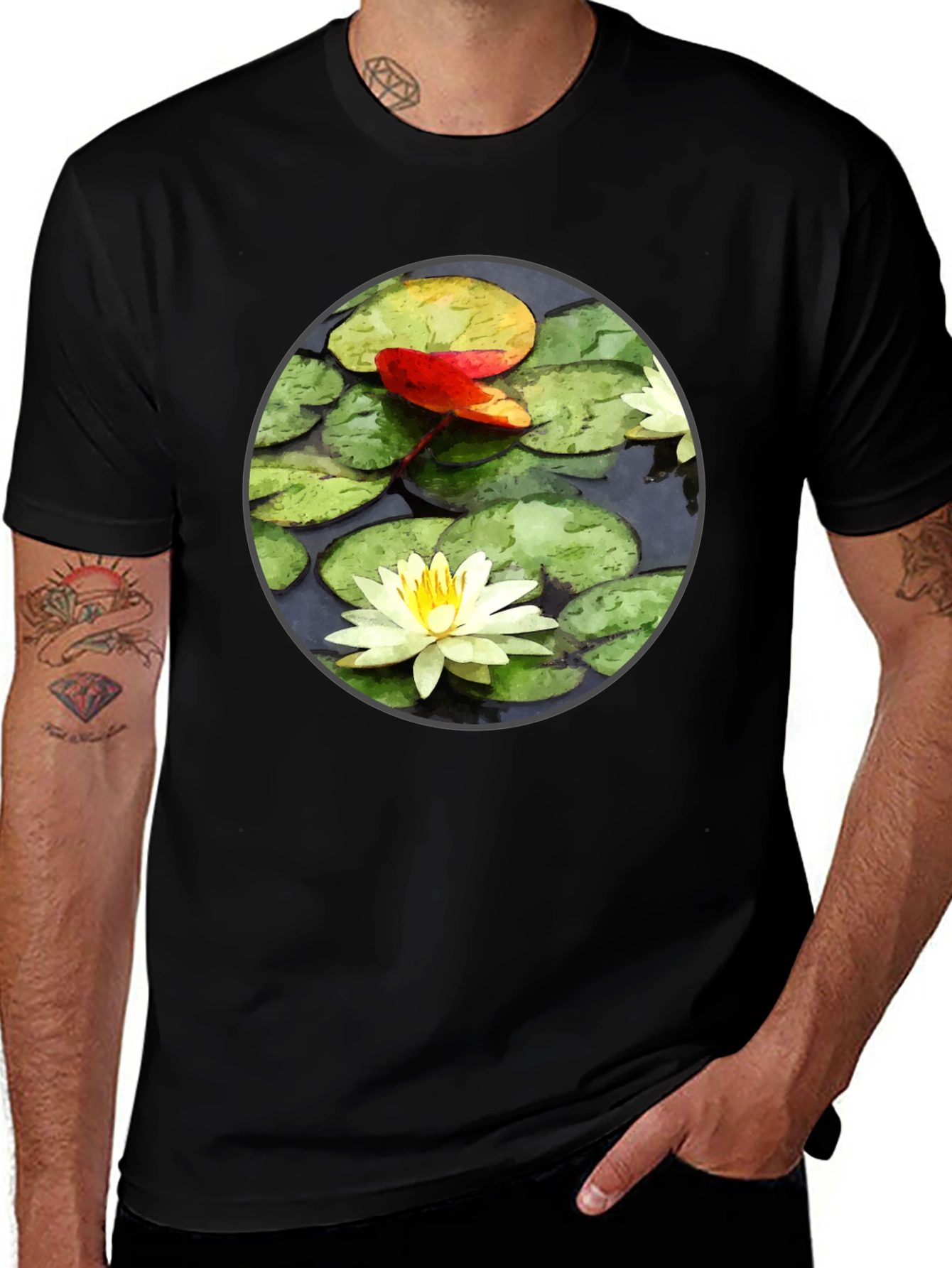 Variant 26 of Lily Pond Graphic Tee - Nature Inspired Black T-Shirt