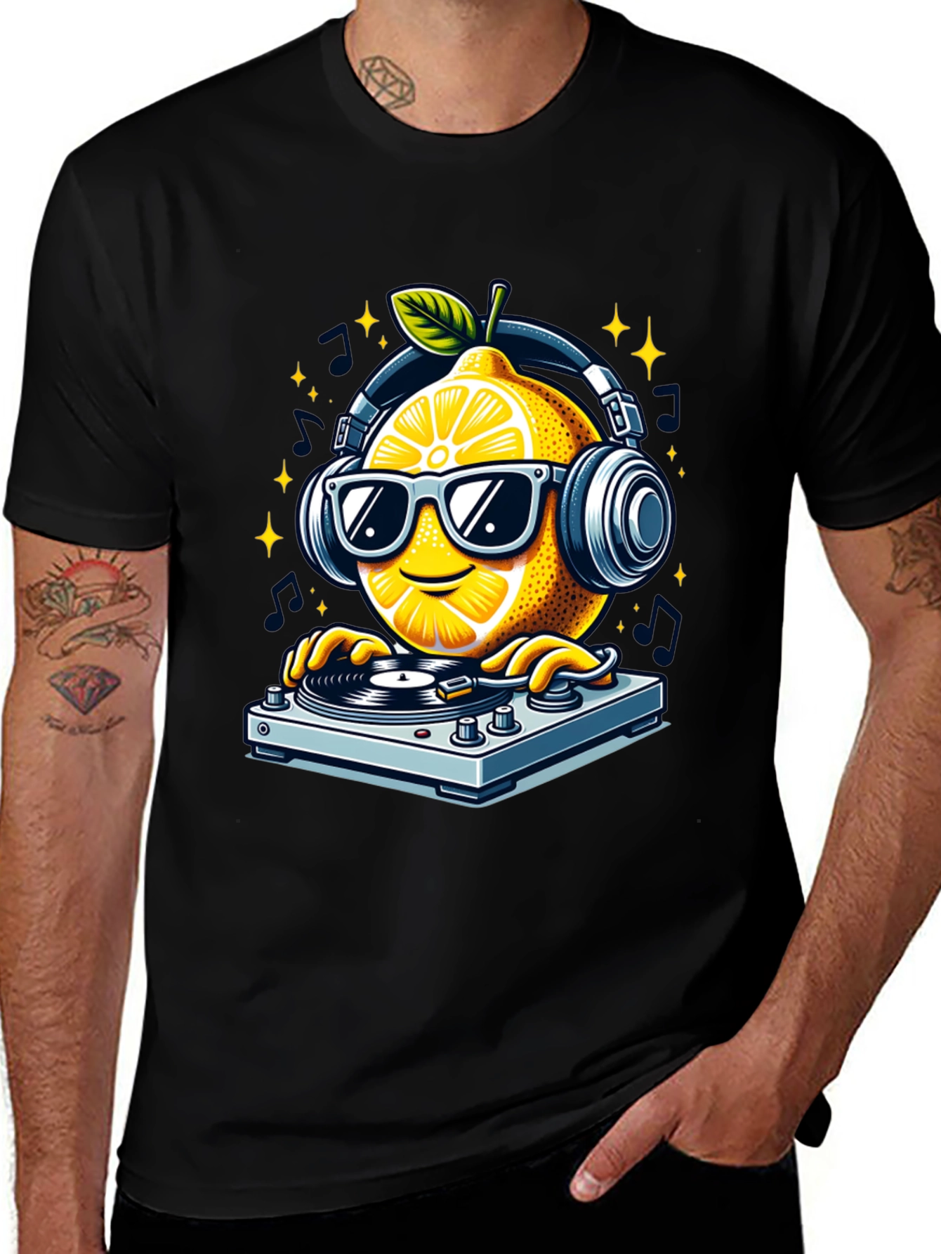 Variant 8 of DJ Lemon Graphic T-Shirt - Funky Turntable Design