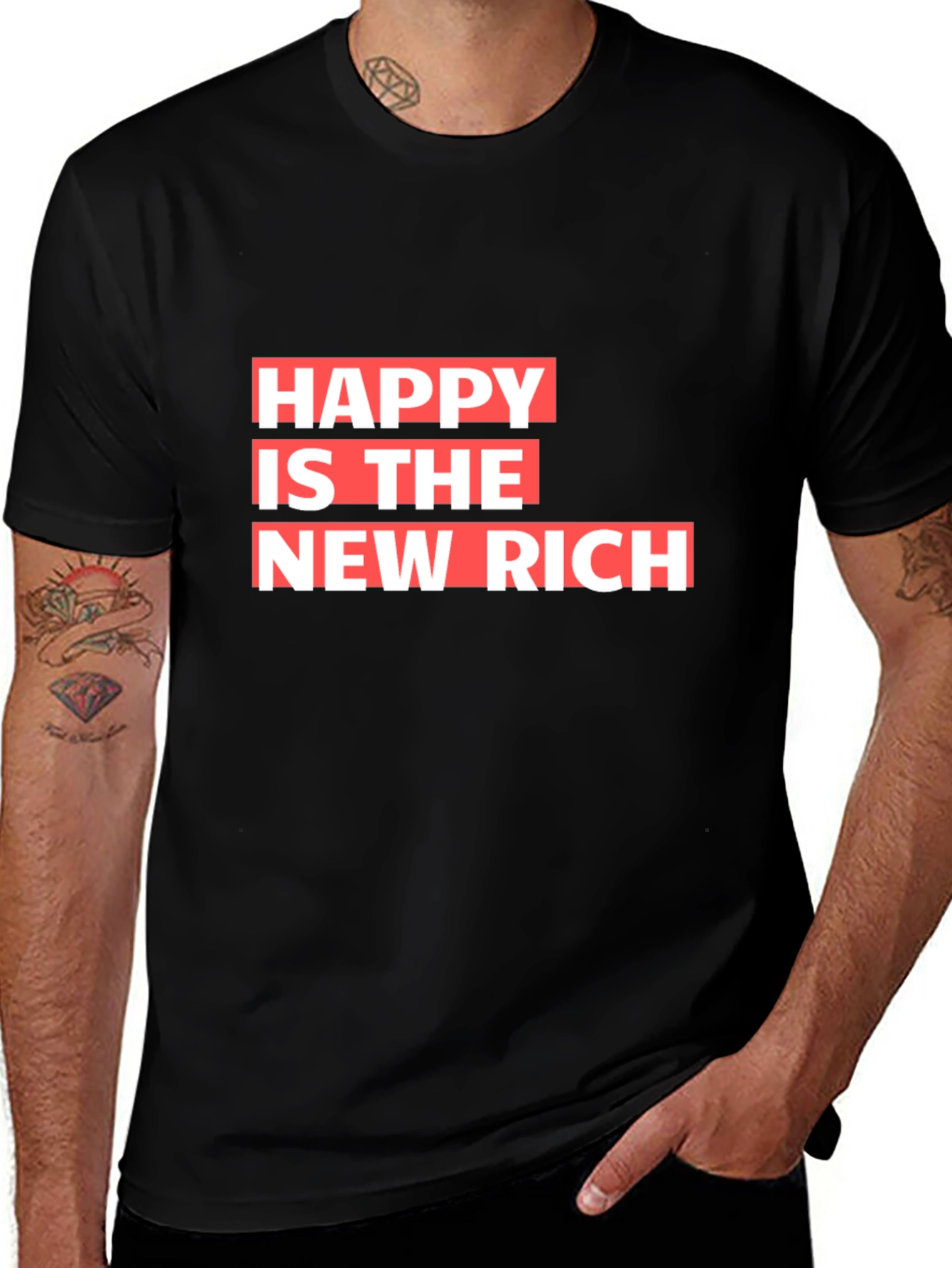 Variant 20 of Happy is the New Rich Graphic Tee - Black