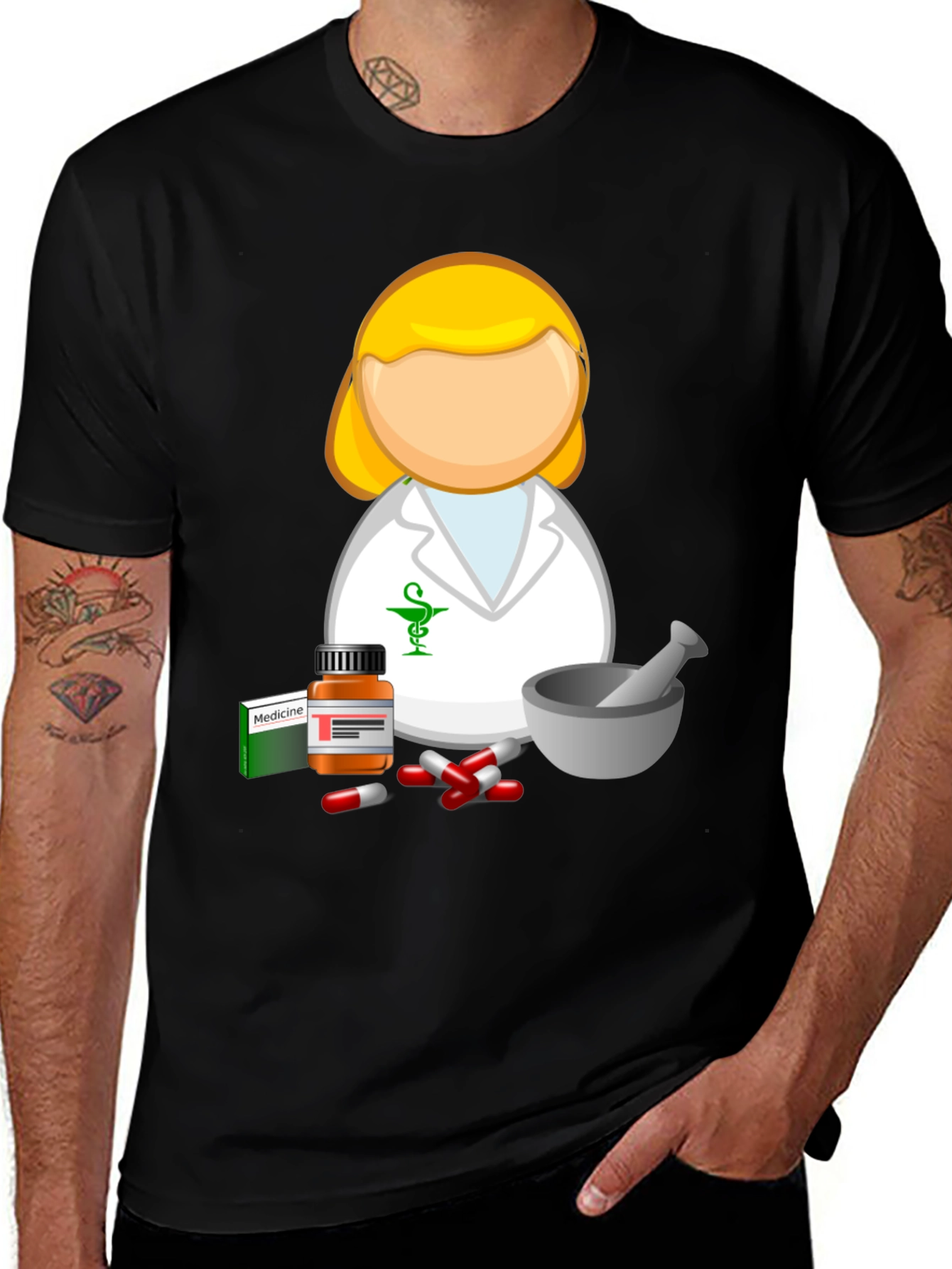 Pharmacist Graphic Tee - Pill, Mortar & Pestle Design