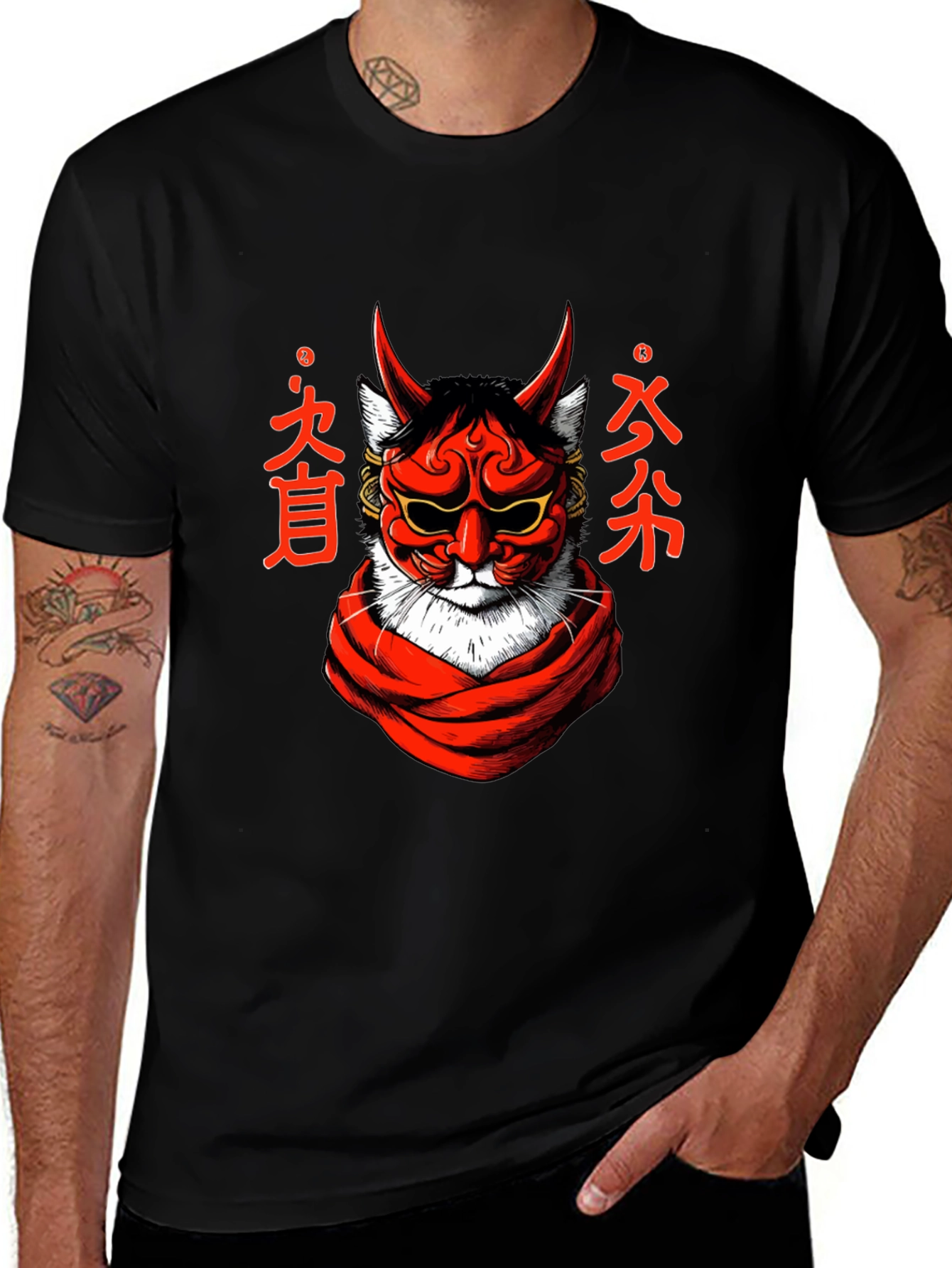 Variant 22 of Japanese Oni Cat T-Shirt - Unique Graphic Tee
