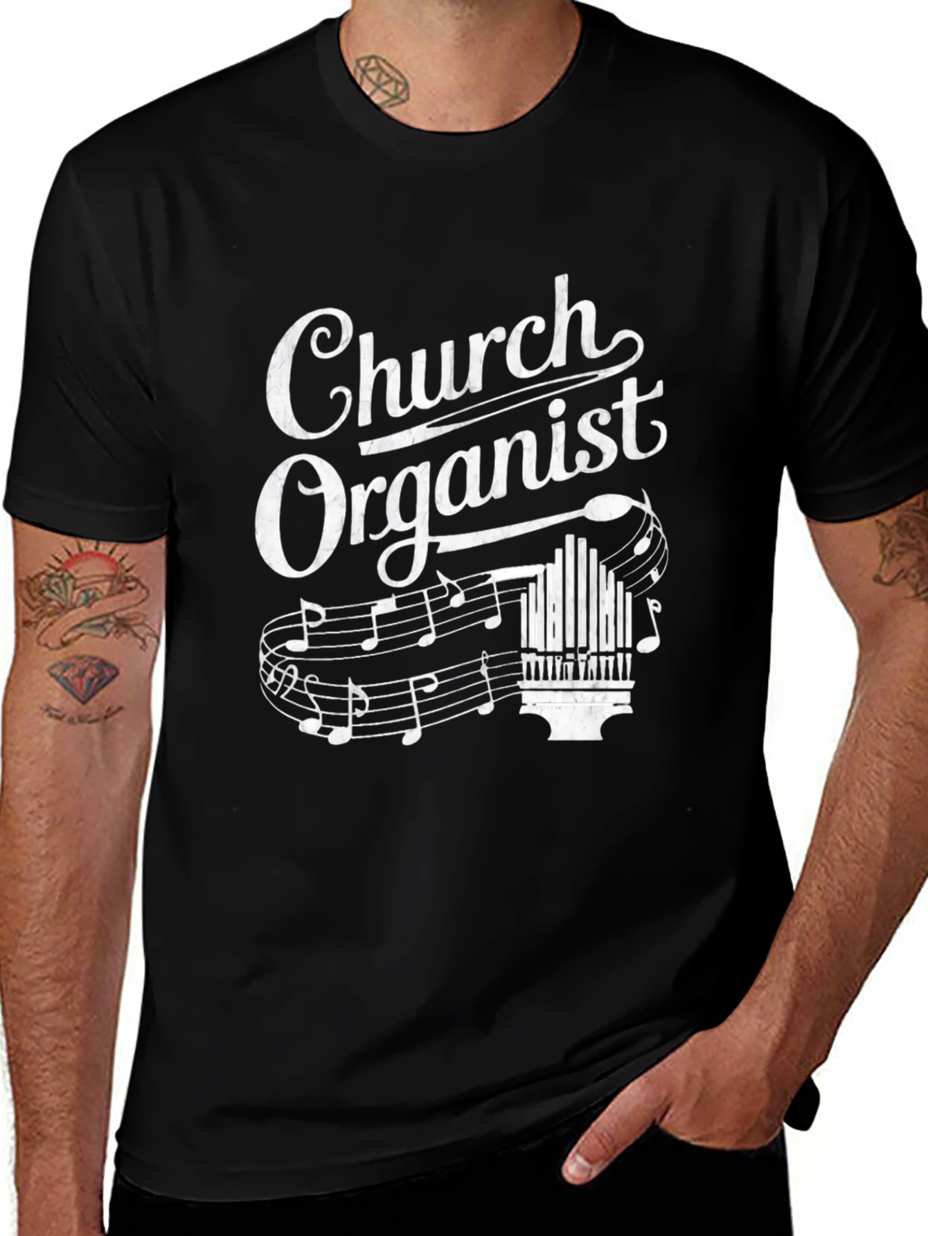 Church Organist T-Shirt - Music Notes Design