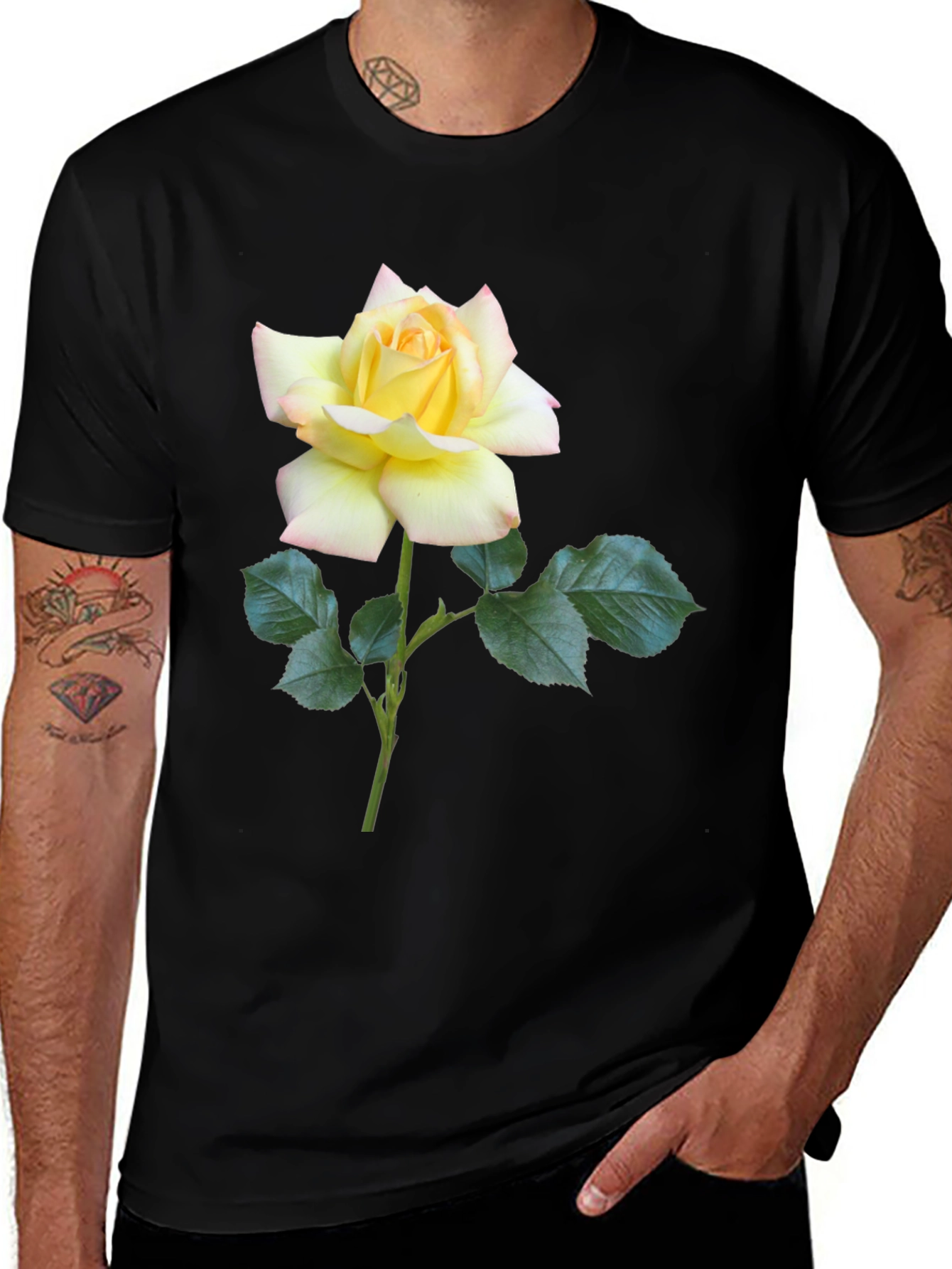 Variant 15 of Black T-Shirt with Yellow Rose Graphic
