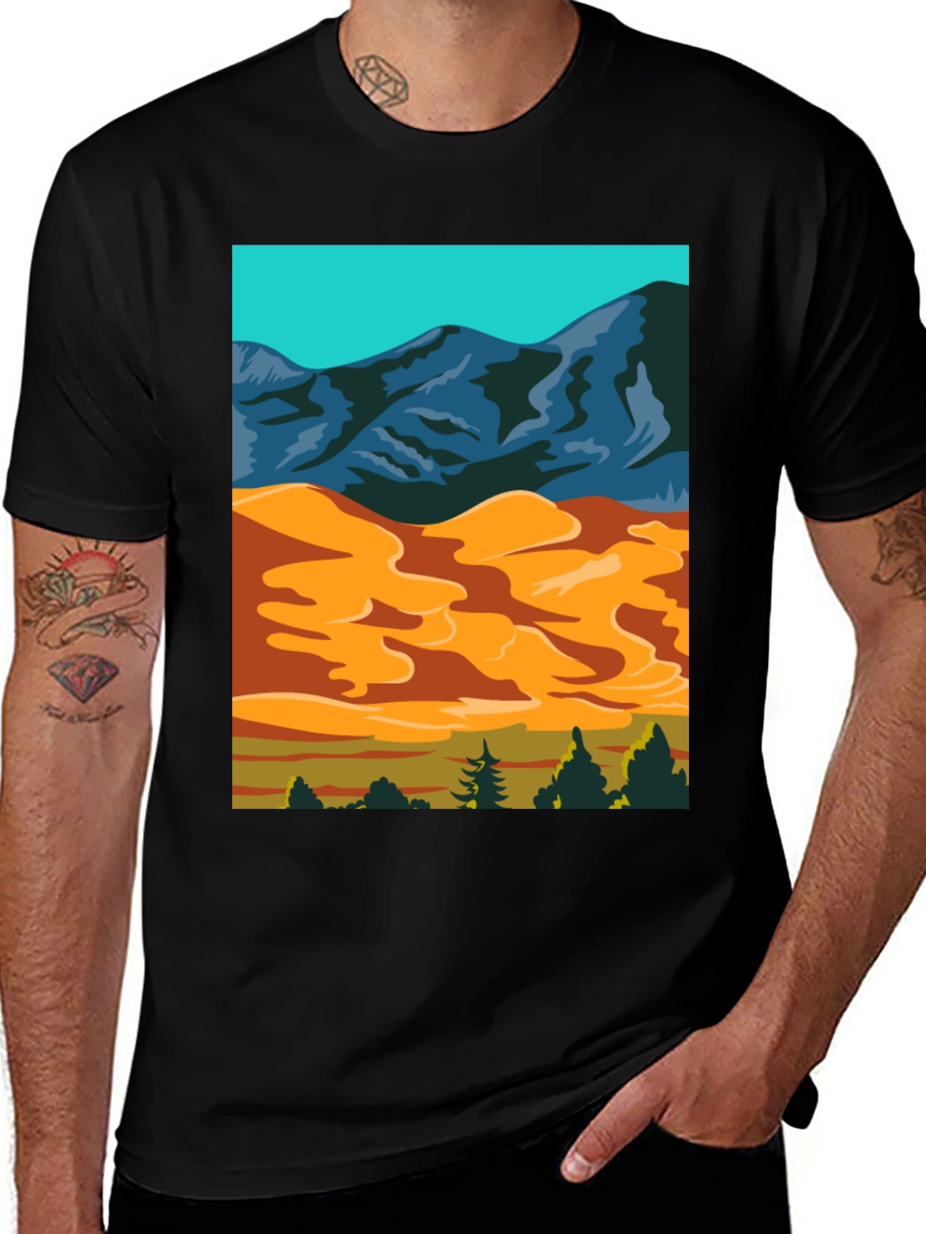 Variant 23 of Mountain Desert Graphic Tee - Stylish Black Cotton T-Shirt