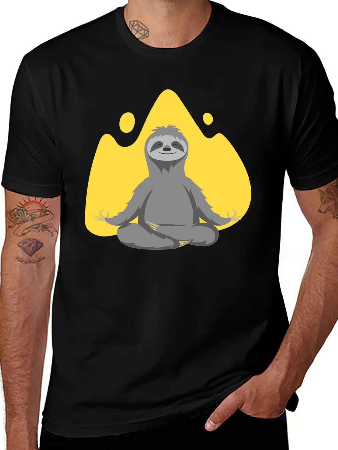 Black Meditating Sloth Graphic T-Shirt main image