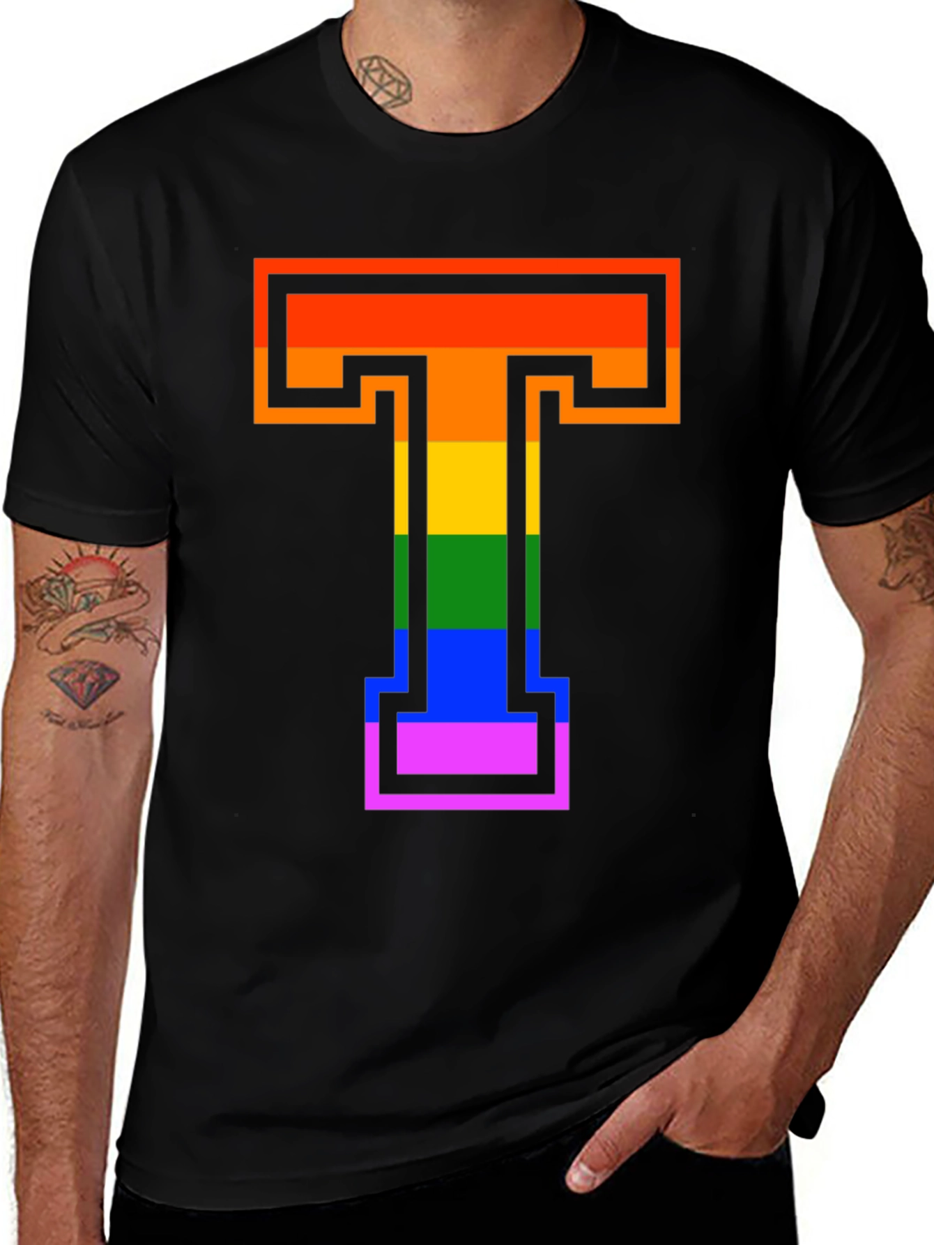 Rainbow Pixel Letter T T-Shirt - Pride Apparel