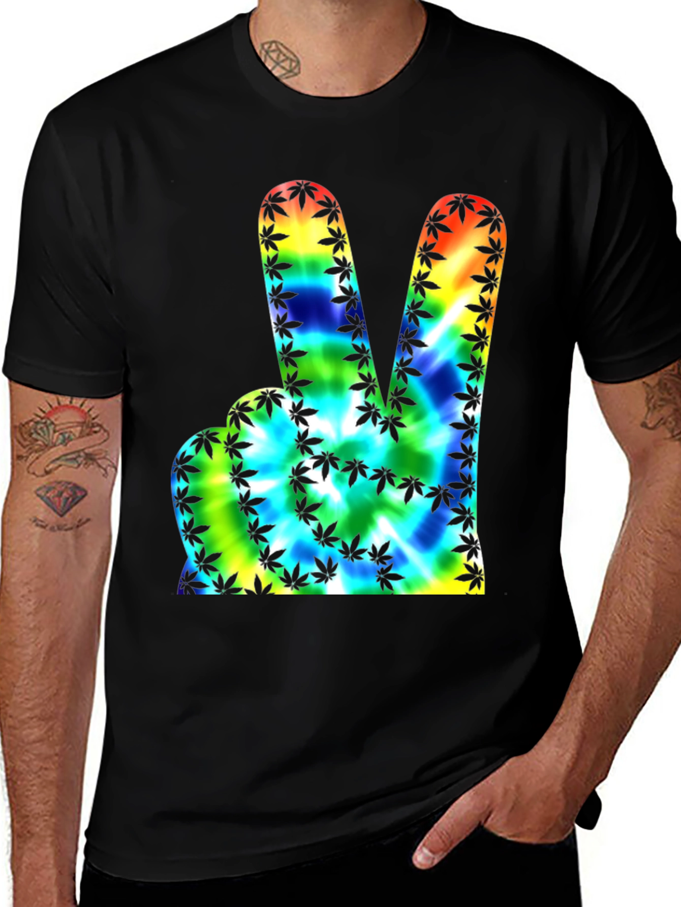 Variant 2 of Peace Sign Tie-Dye Marijuana Leaf Graphic Tee
