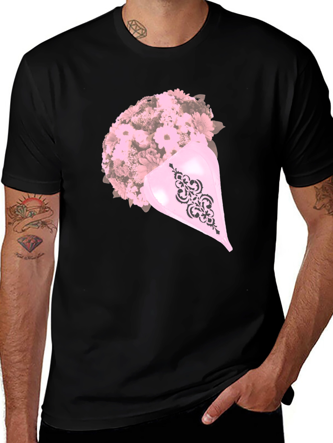 Variant 29 of Floral Bouquet Graphic Black T-Shirt