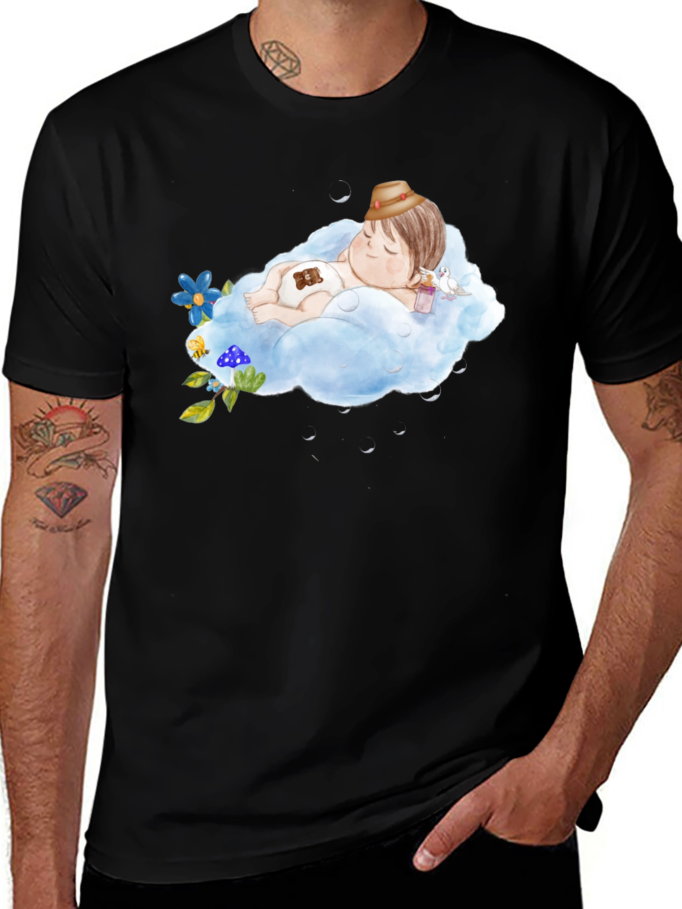 Dreamy Kid on Cloud Black T-Shirt