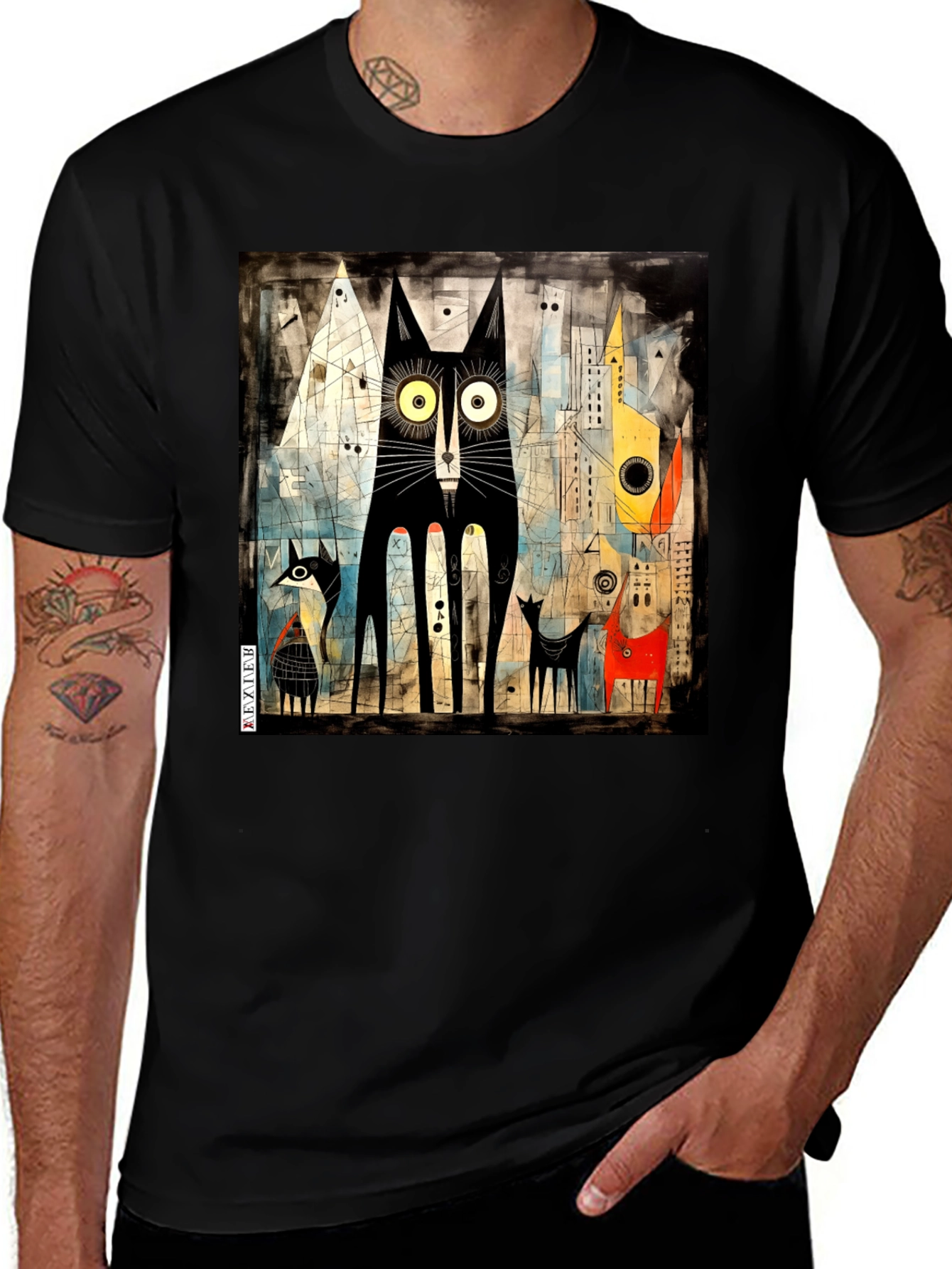 Abstract Cat Art Black T-Shirt