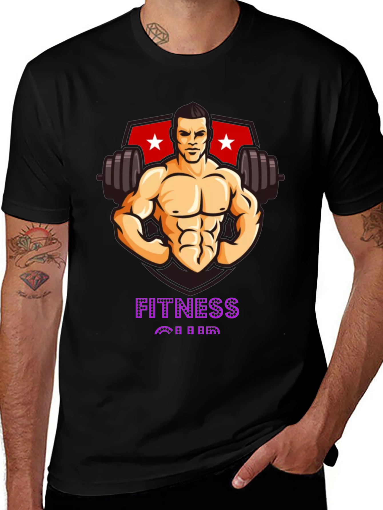 Variant 25 of Fitness Club Graphic T-Shirt - Black Cotton Gym Tee