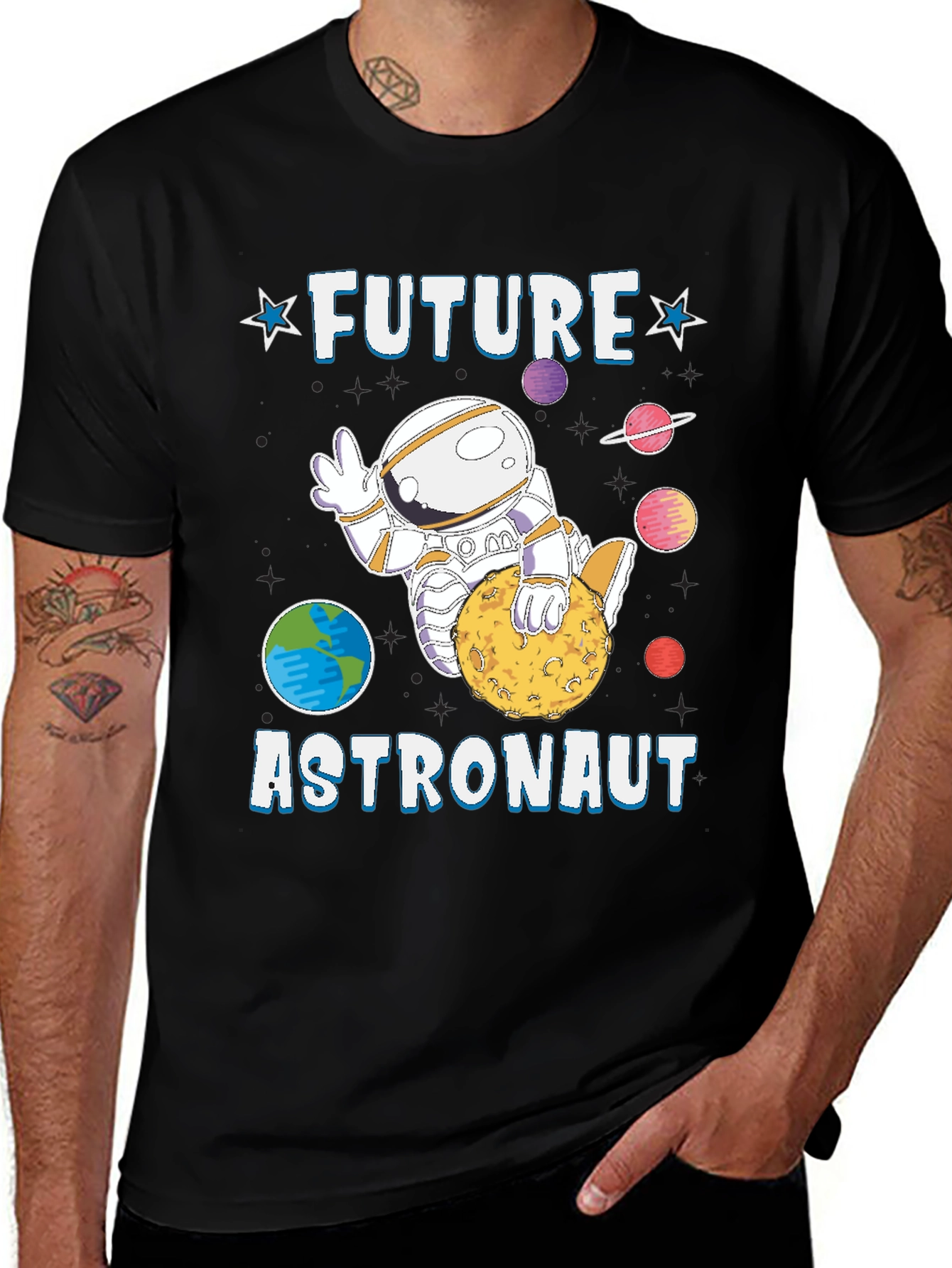 Future Astronaut Black Graphic T-Shirt