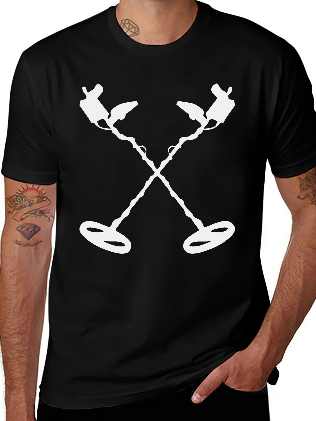 Variant 18 of Metal Detecting T-Shirt Black with White Detector Graphic