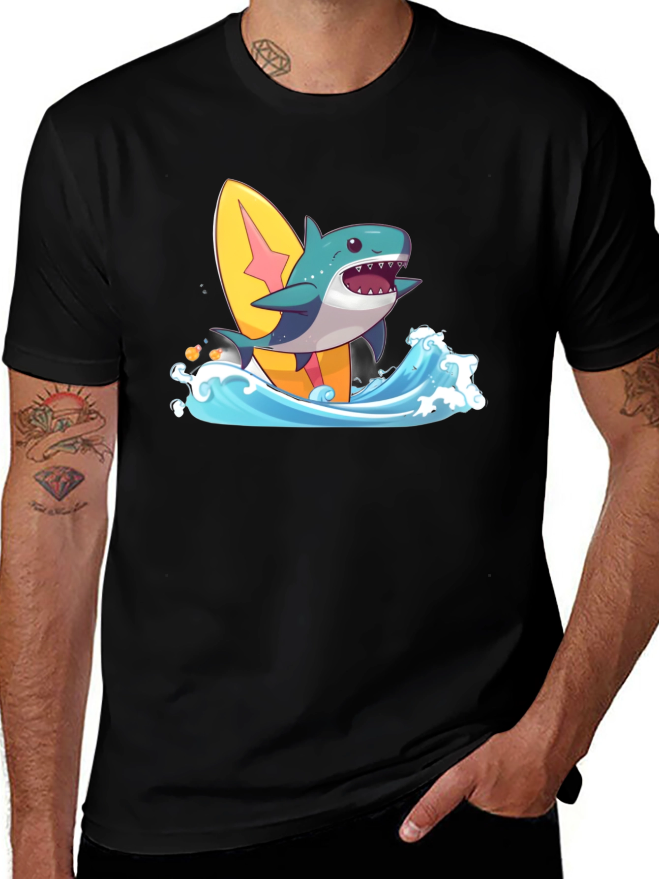 Variant 16 of Surfing Shark Graphic Tee - Black