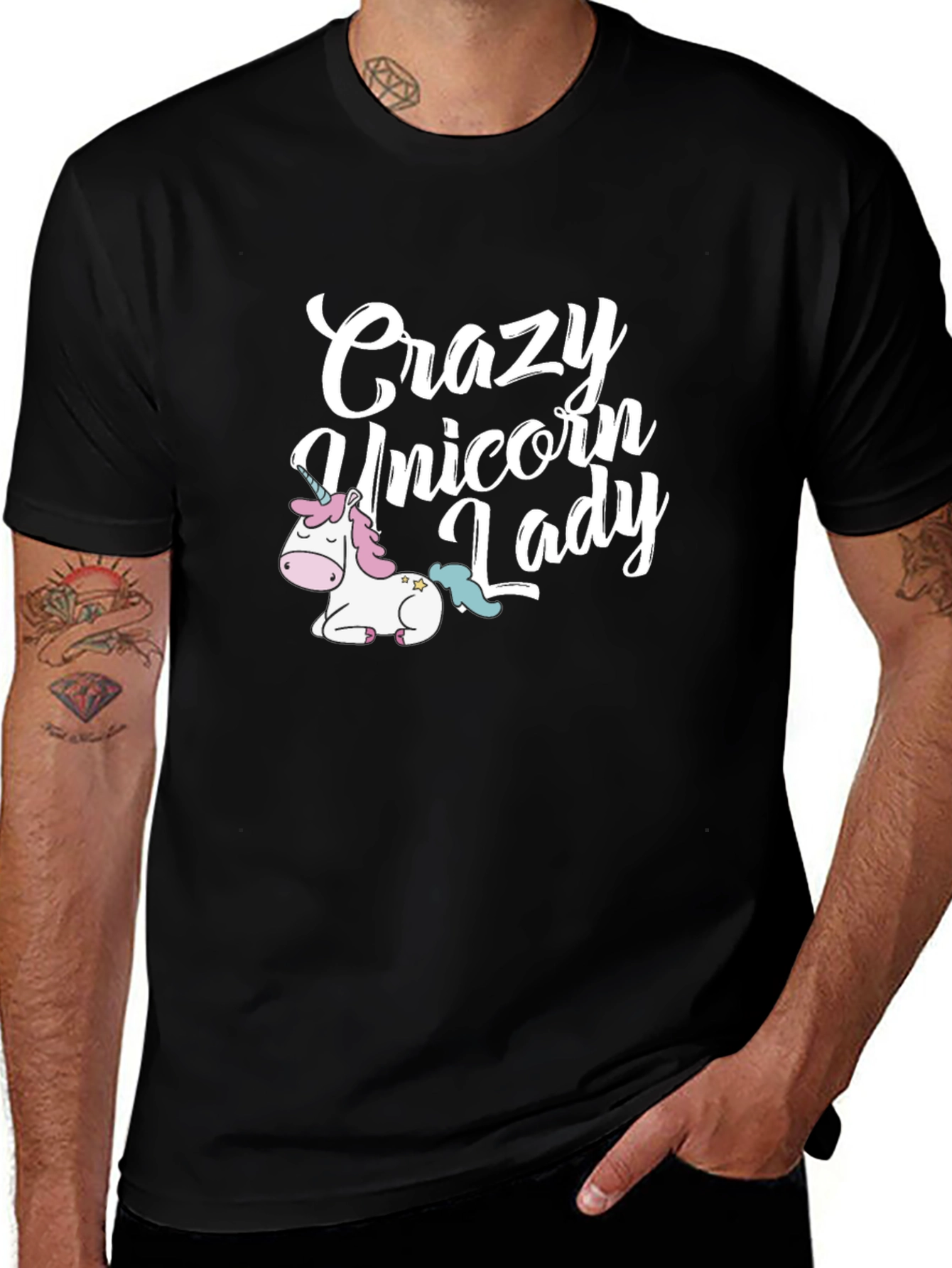 Variant 13 of Crazy Unicorn Lady Graphic Tee - Black Unisex Shirt