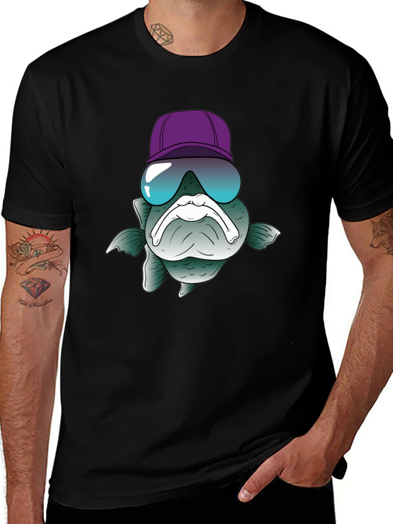 Funny Fish T-Shirt with Hat and Sunglasses