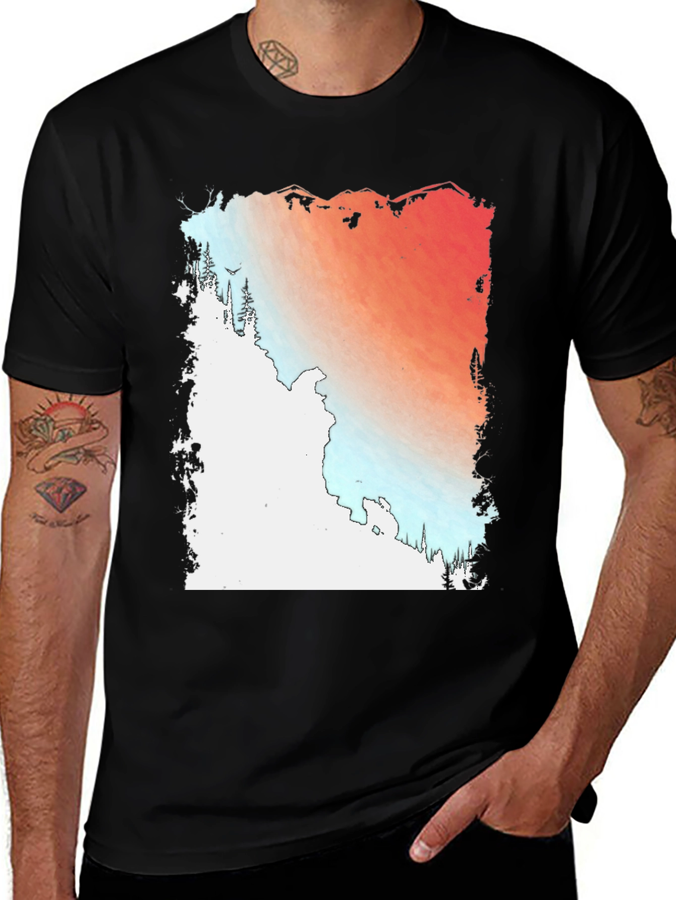 Sunset Mountain Graphic Tee - Stylish Black T-Shirt