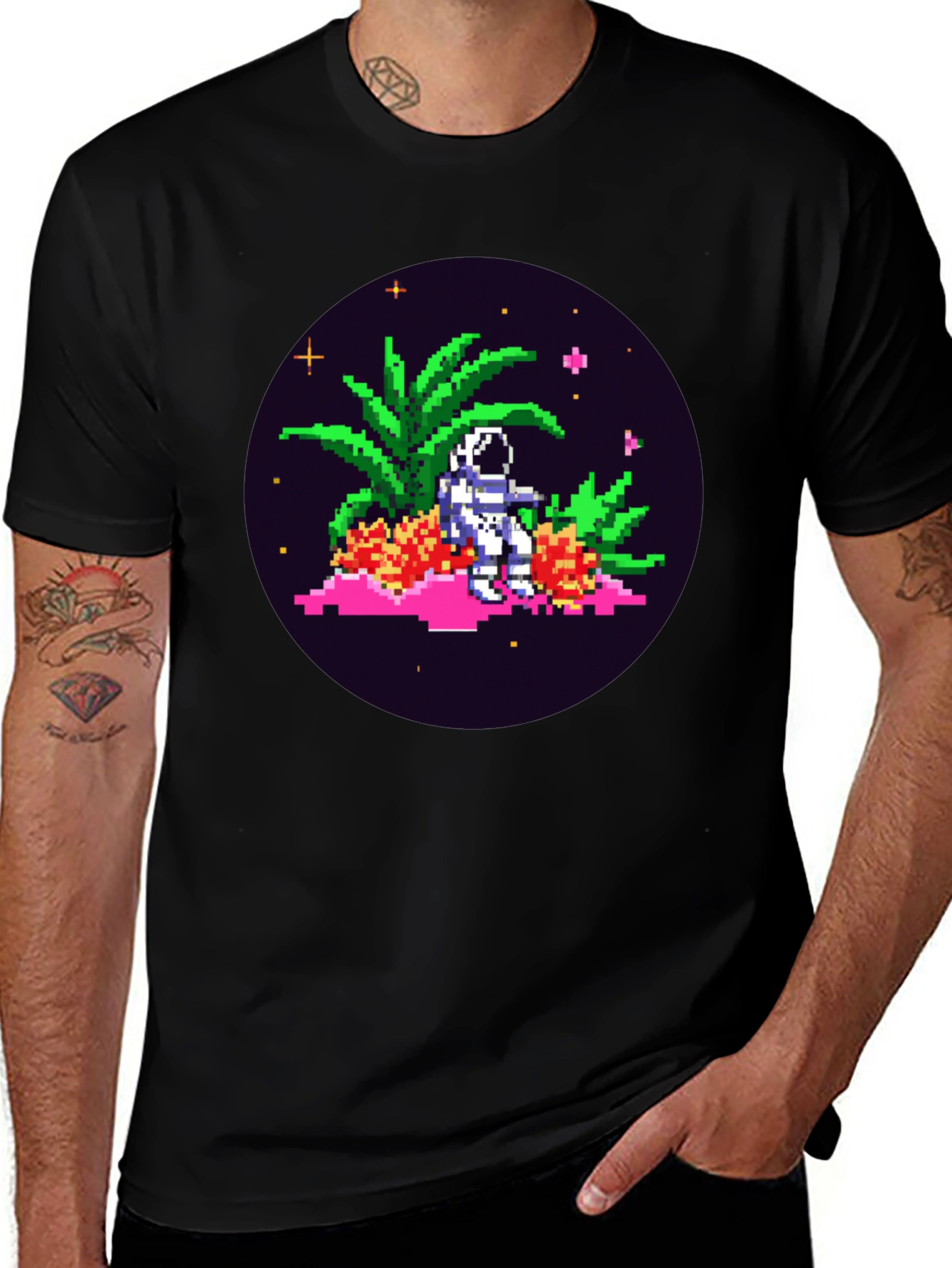 Variant 8 of Astronaut Pixel Art Black T-Shirt