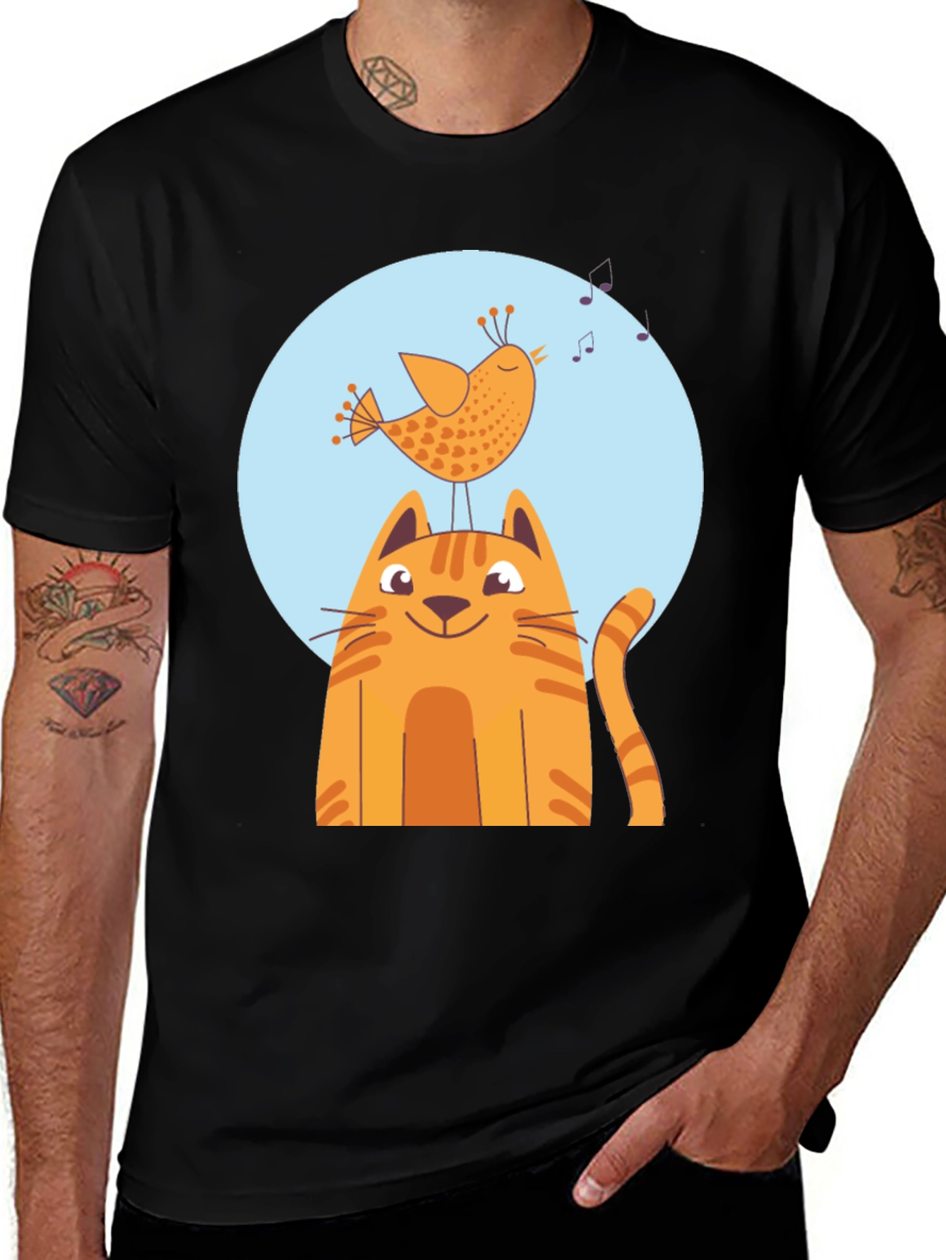 Variant 30 of Cute Cat and Bird Graphic T-Shirt